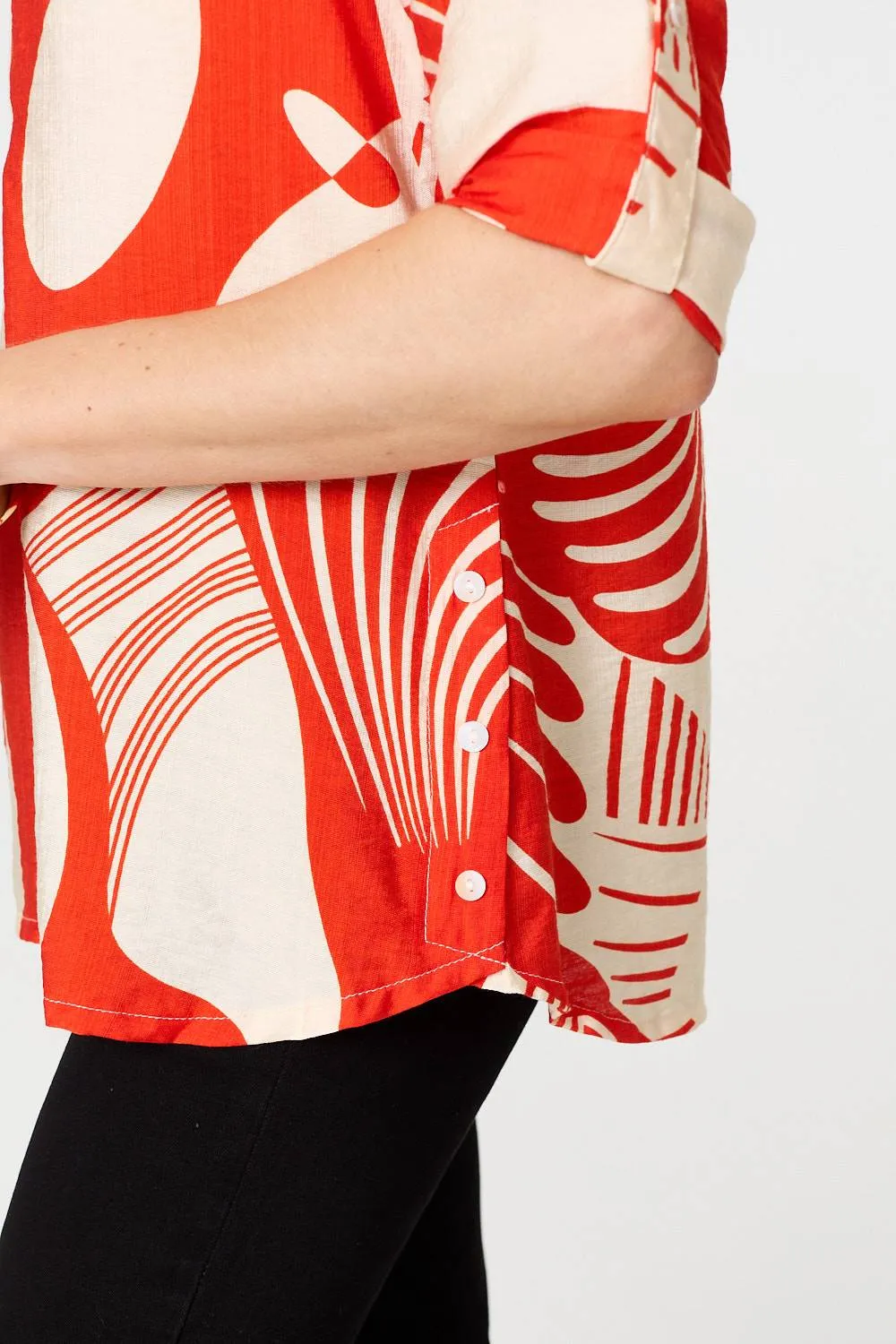 Abstract 3/4 Sleeve Button Detail Blouse