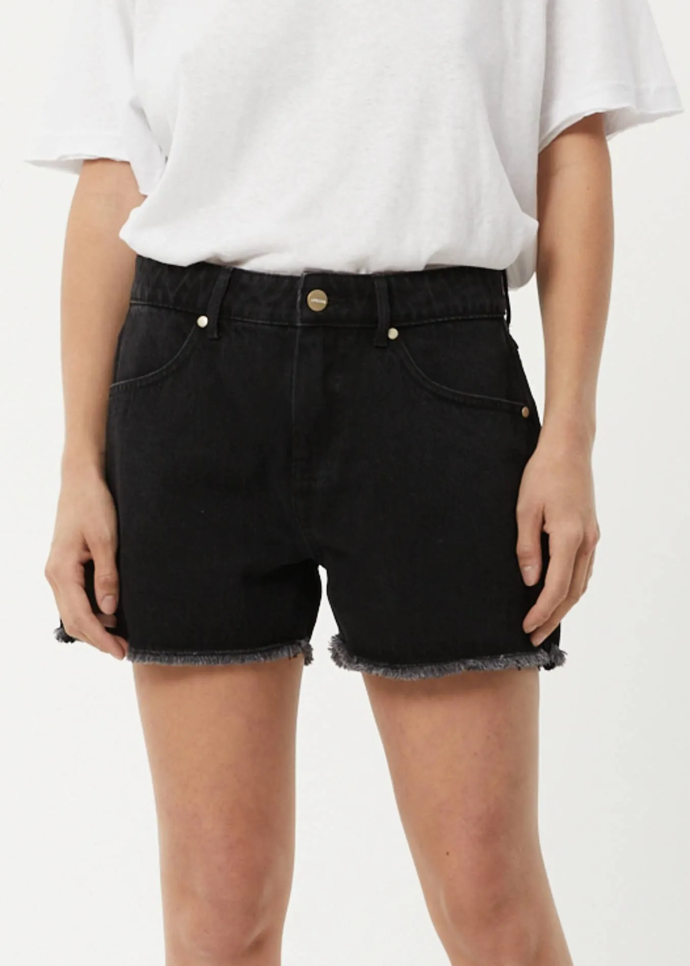 AFENDS Womens Isabella - Denim Low Rise Shorts - Washed Black