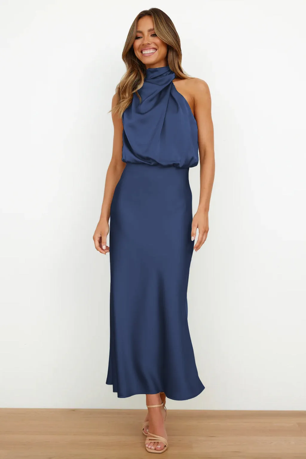 Aida | Elegant Satin Halter Dress