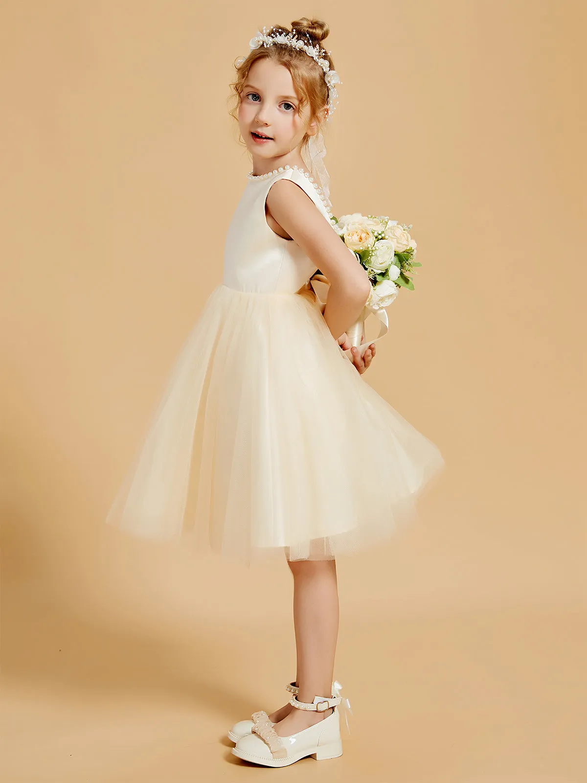 Beaded Elegant Flower Girl Dresses with Open Back