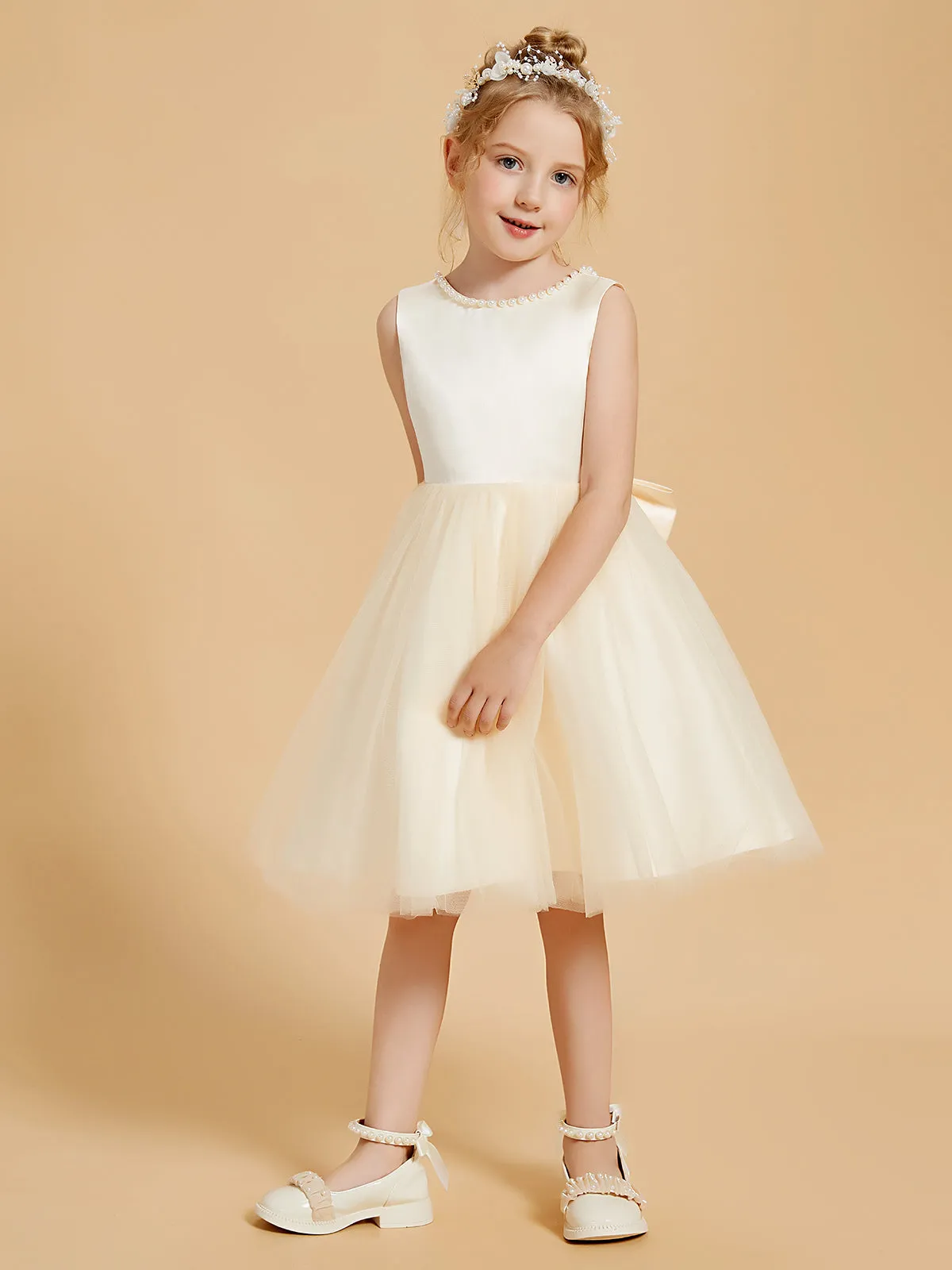 Beaded Elegant Flower Girl Dresses with Open Back