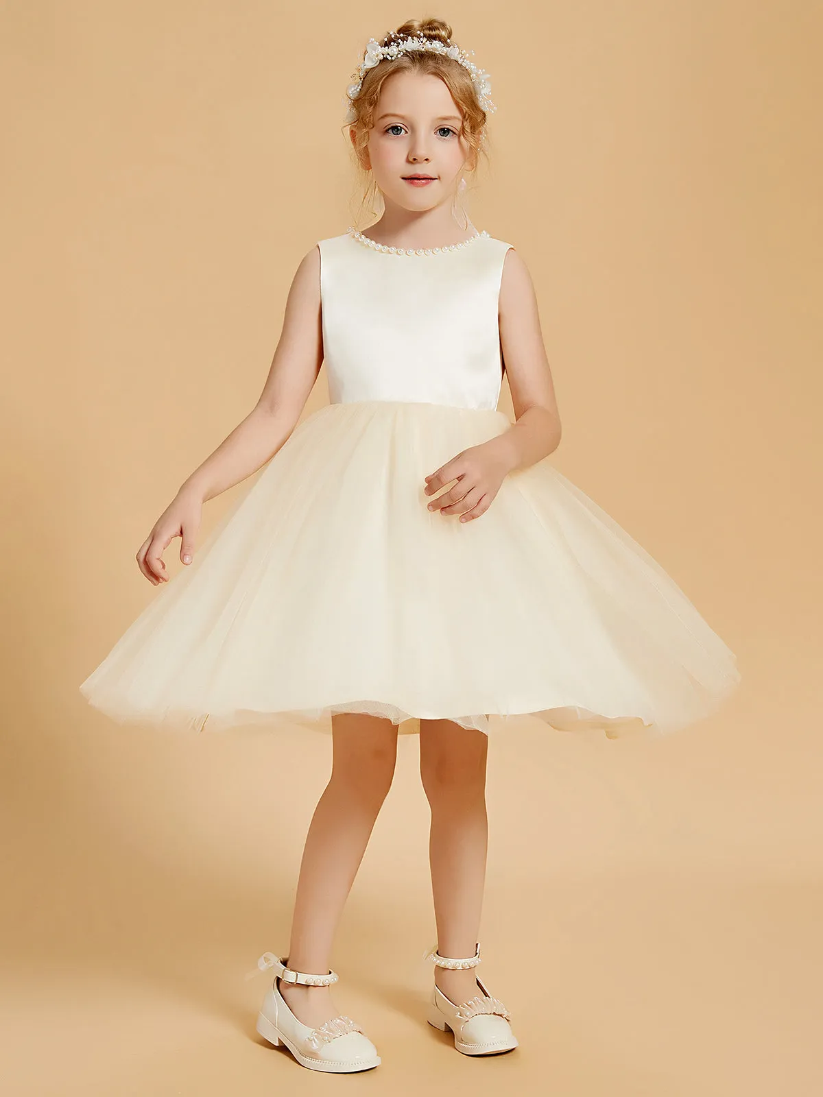 Beaded Elegant Flower Girl Dresses with Open Back