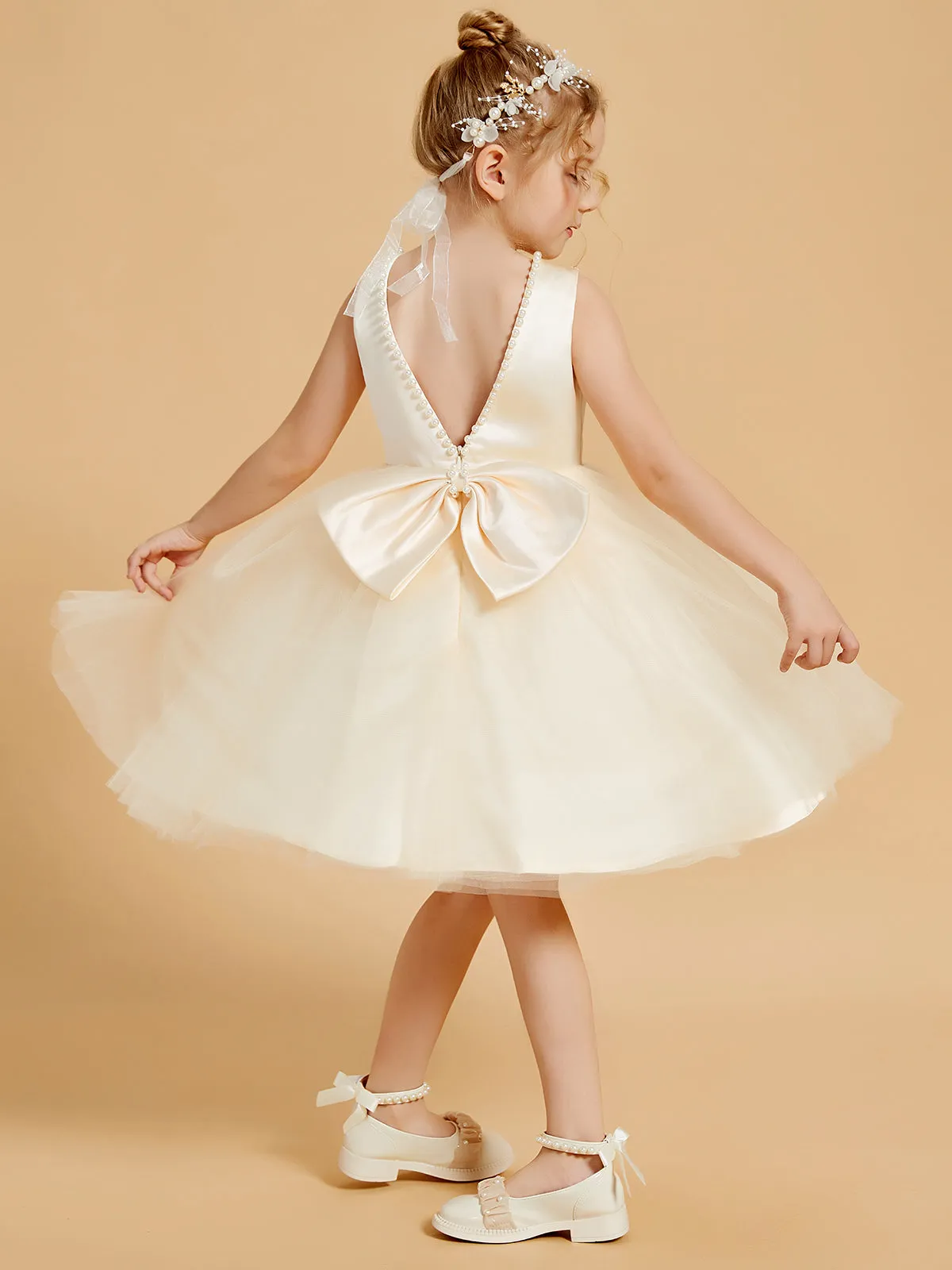 Beaded Elegant Flower Girl Dresses with Open Back