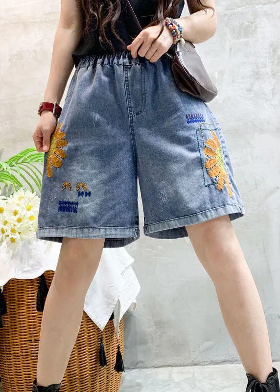 Beautiful Blue Embroideried denim shorts Summer