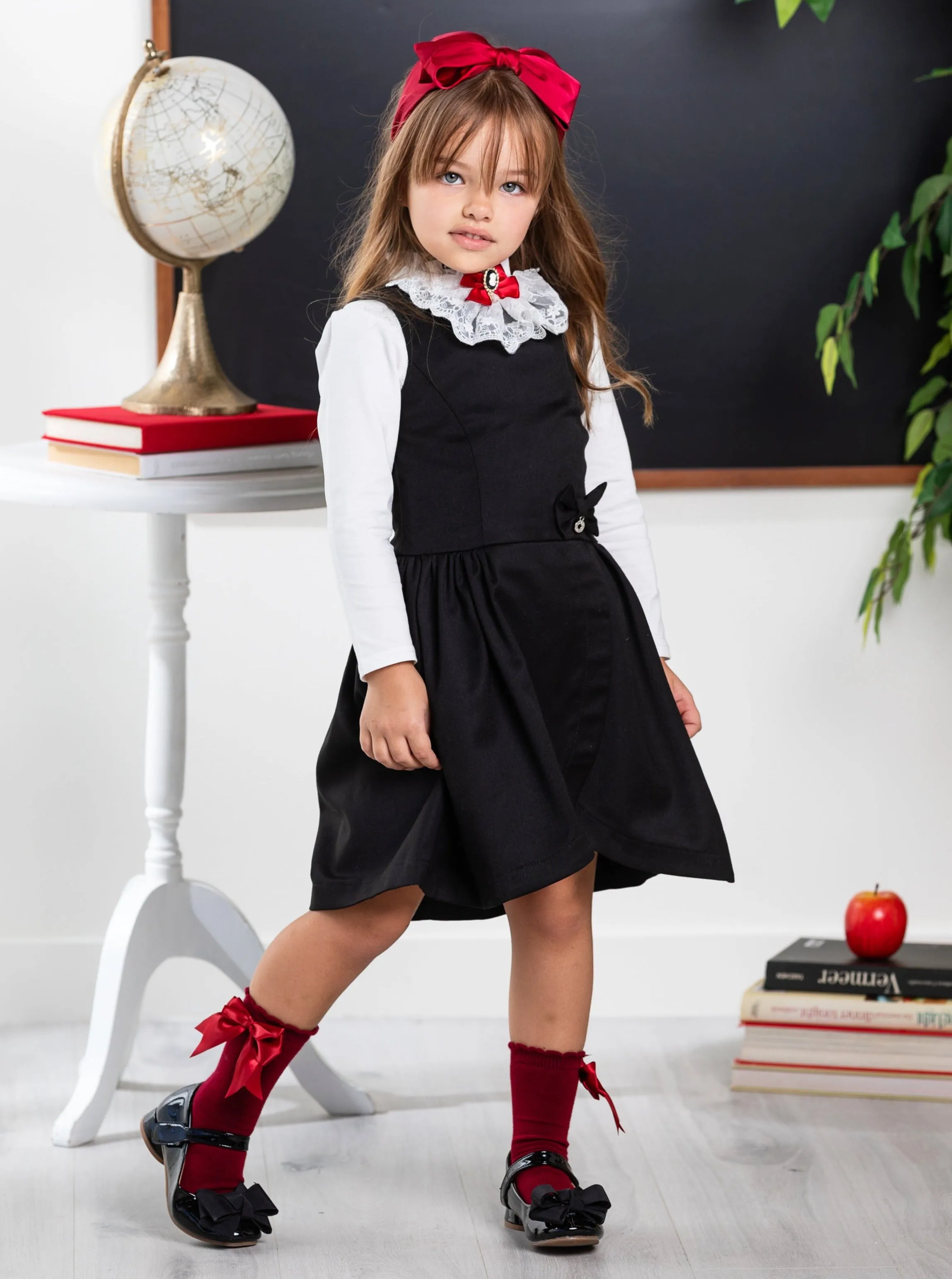 Black Tulip Hem Girls Uniform Dress by Kids Couture