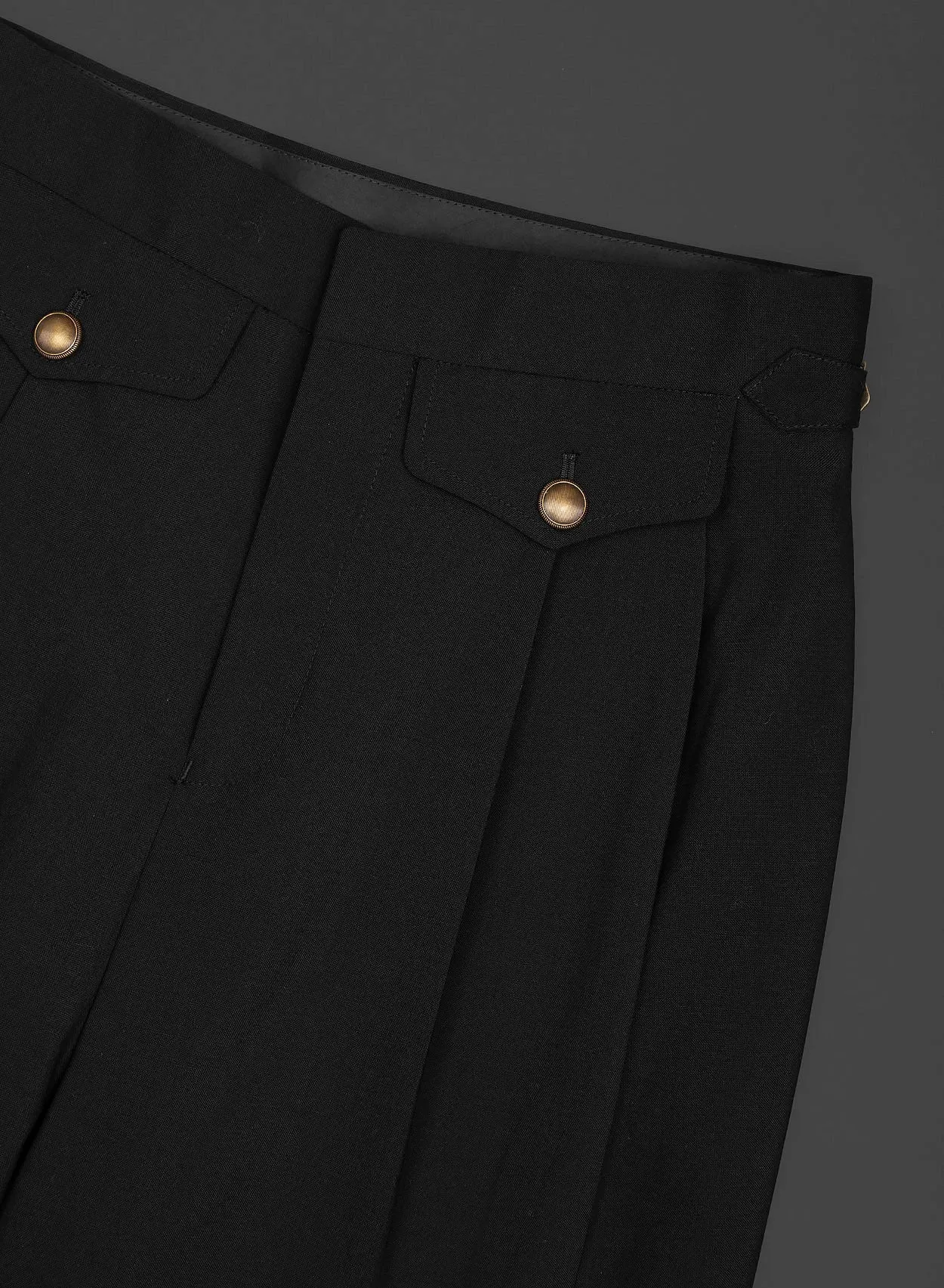 Black Wide Gold Button Buckle Flare Trousers