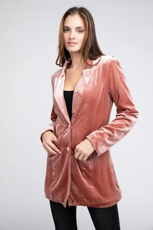 Champagne Velvet Peak Lapel Single Blazer