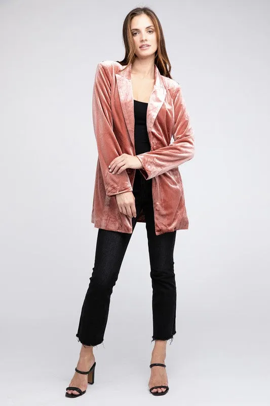 Champagne Velvet Peak Lapel Single Blazer