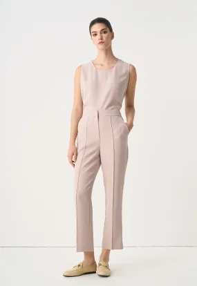 Choice Pin Tuck Straight Legs Trousers Taupe