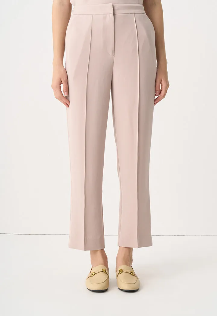 Choice Pin Tuck Straight Legs Trousers Taupe