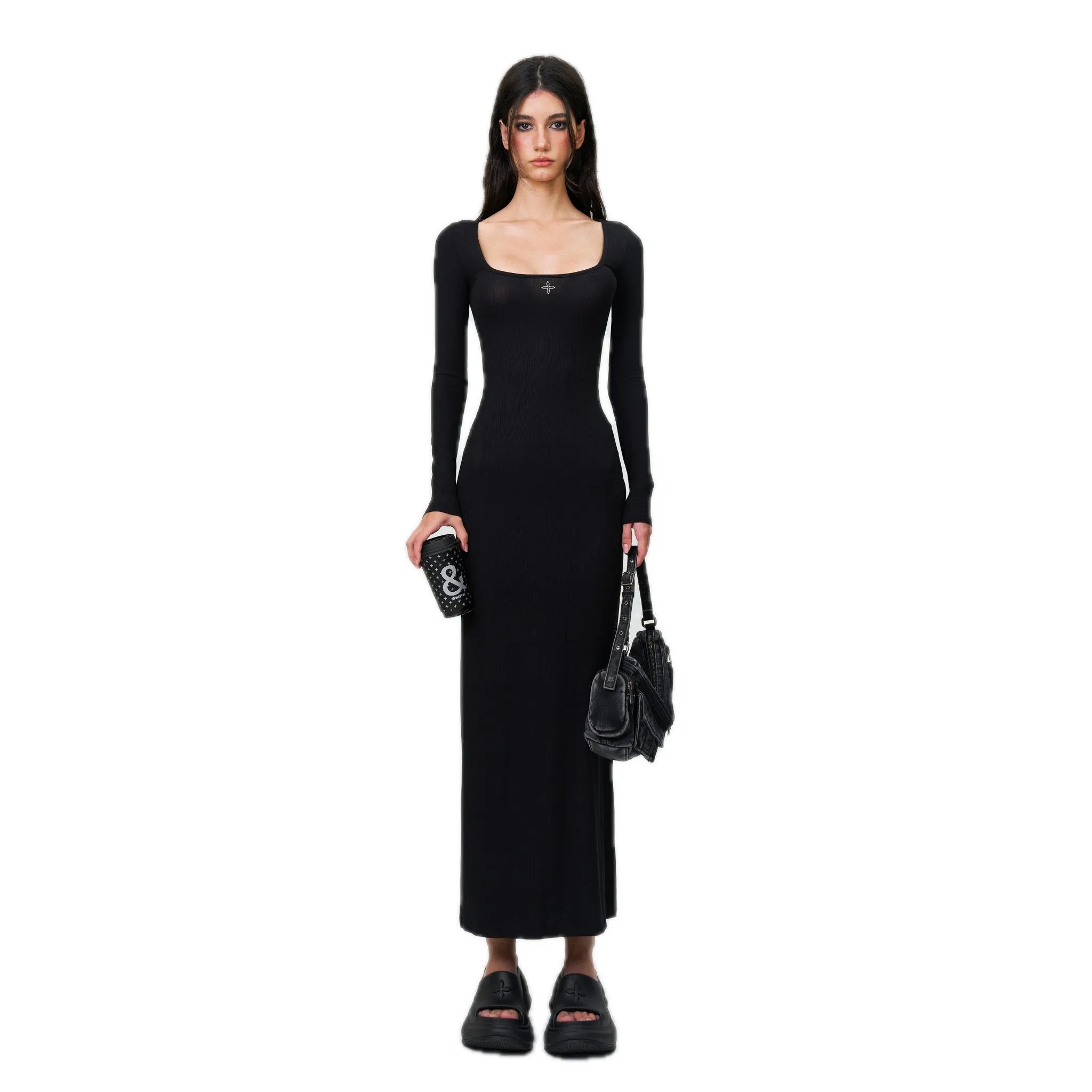 Compass Hug Skin One-Piece Long Dress Black