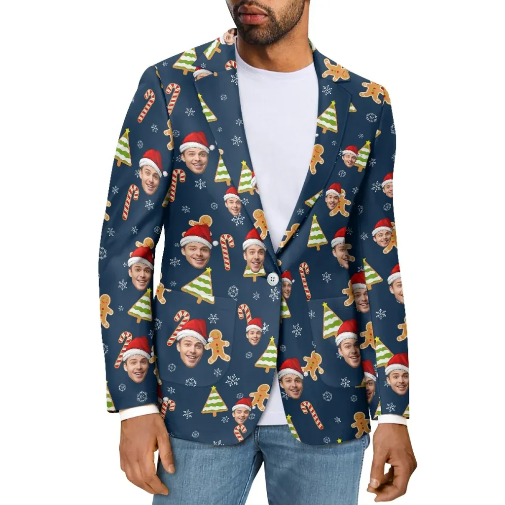 Custom Face Christmas Gingerbread Women's Blazers Personalized Jacket Casual Coats