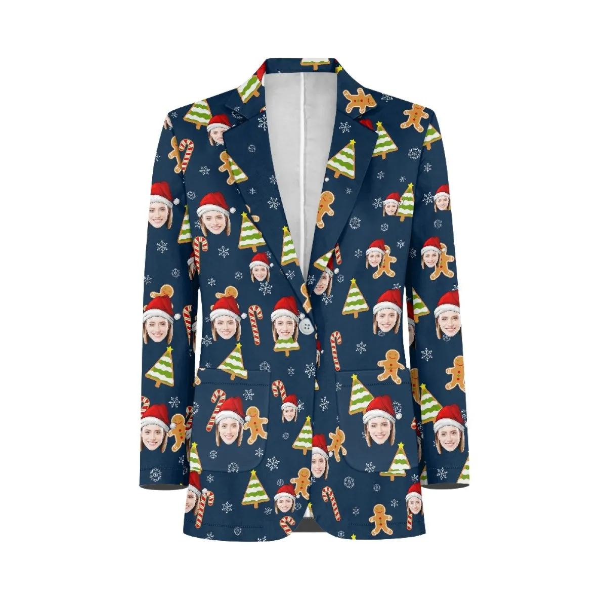 Custom Face Christmas Gingerbread Women's Blazers Personalized Jacket Casual Coats