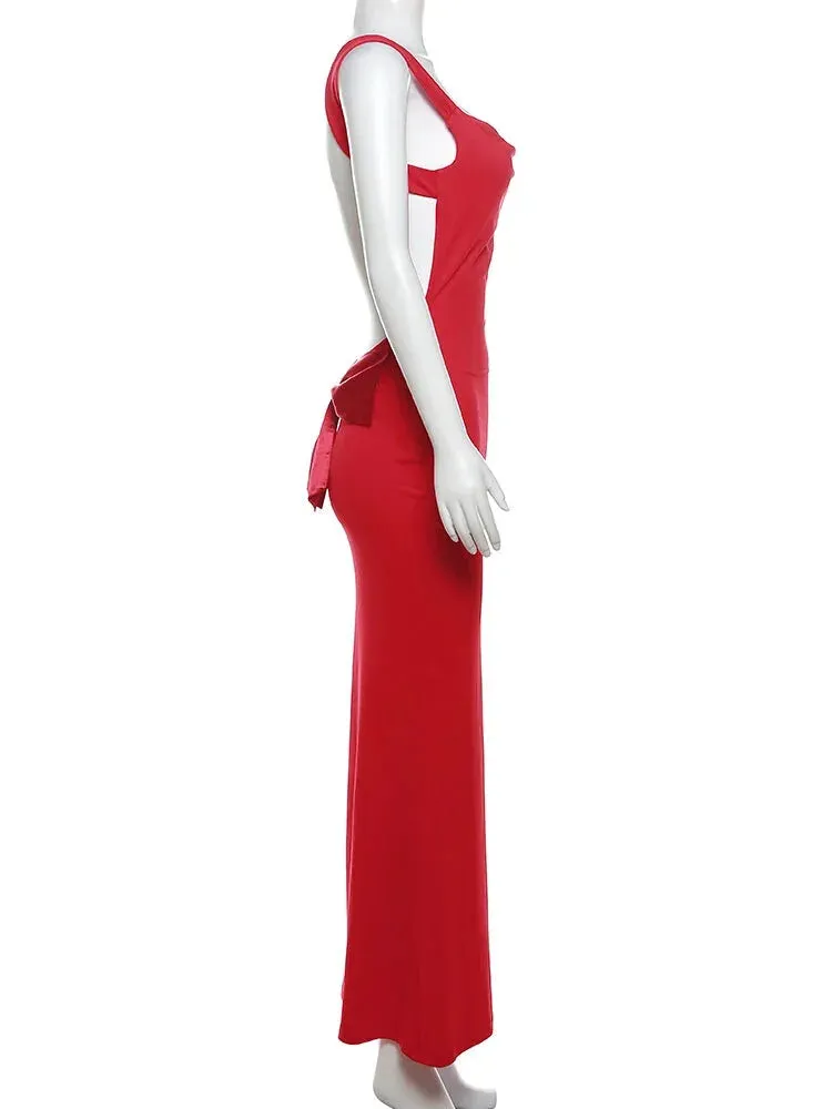 Elegant Red Backless Mermaid Long Evening Dress