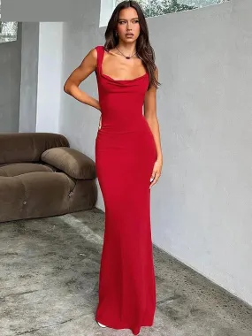 Elegant Red Backless Mermaid Long Evening Dress