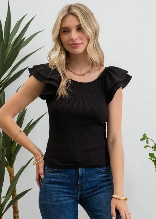 Fitted Ruffle Sleeve Tops - 2 Colors!