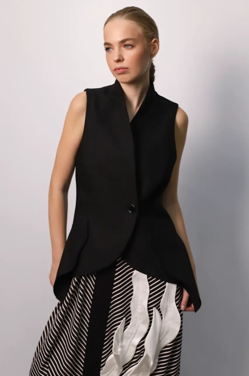 Formal Asymmetric Tailored Vest Black