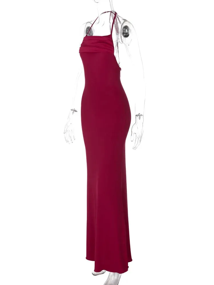 Halter Strappy-Back Maxi Dress for Evening Affairs