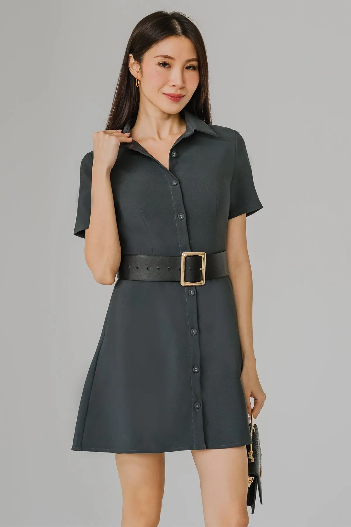 Hourglass Tailored Shirt Dress (Grey)