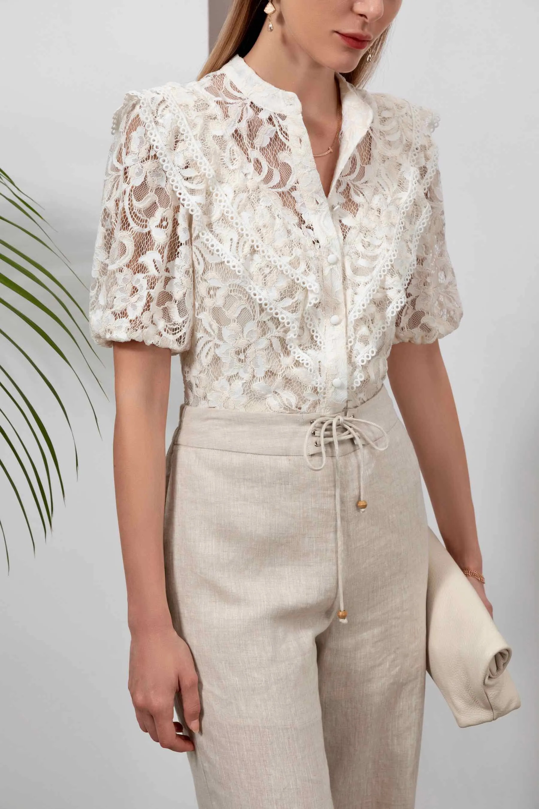 Kendall Lace Blouse - White/Beige