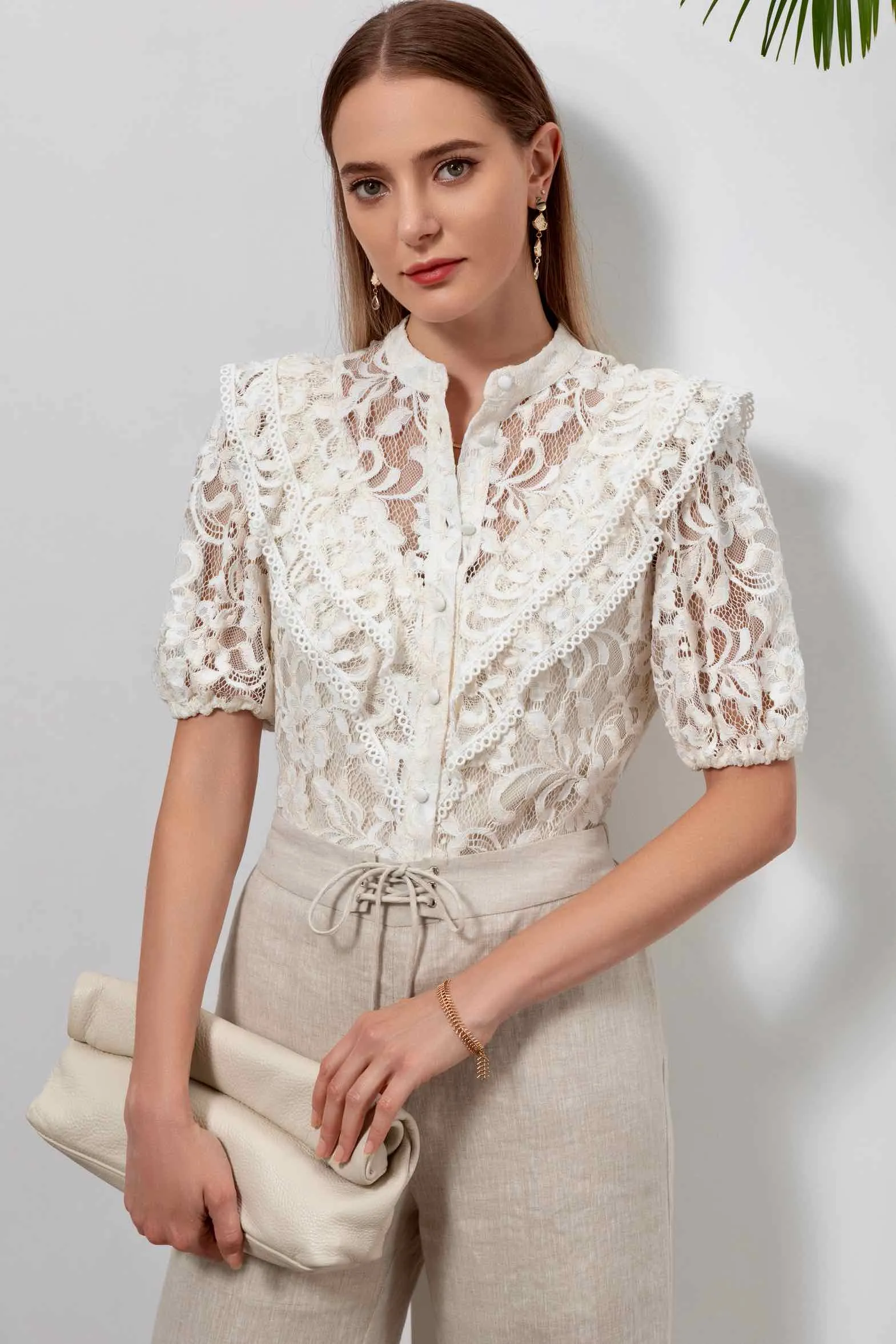 Kendall Lace Blouse - White/Beige