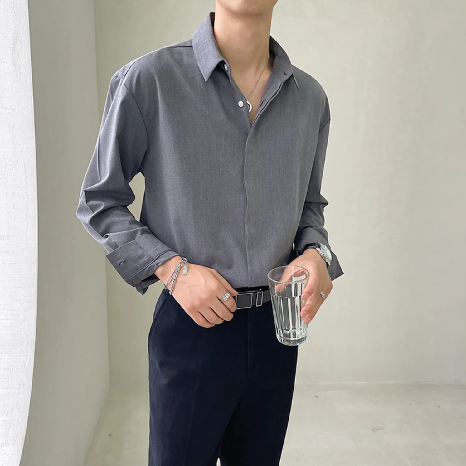 [Korean Style] 4 Colors Turn-down Collar Shirts