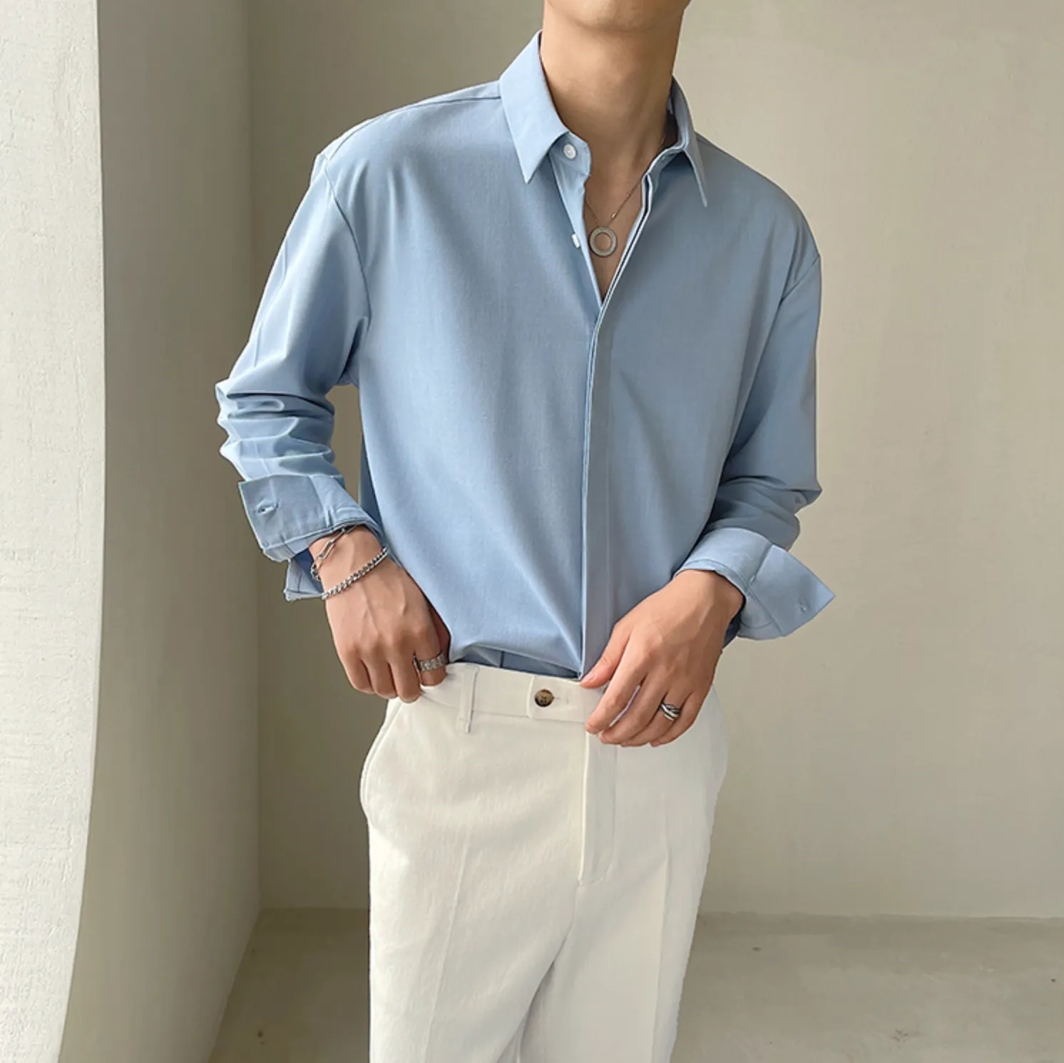 [Korean Style] 4 Colors Turn-down Collar Shirts