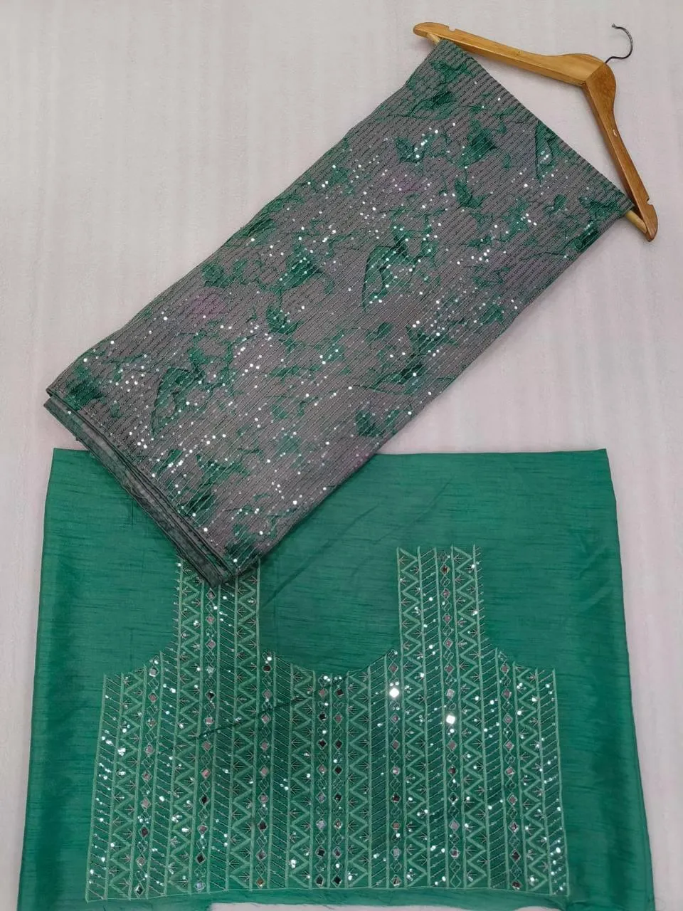 Laurel Green Georgette All Over Luxury Sequins Saree