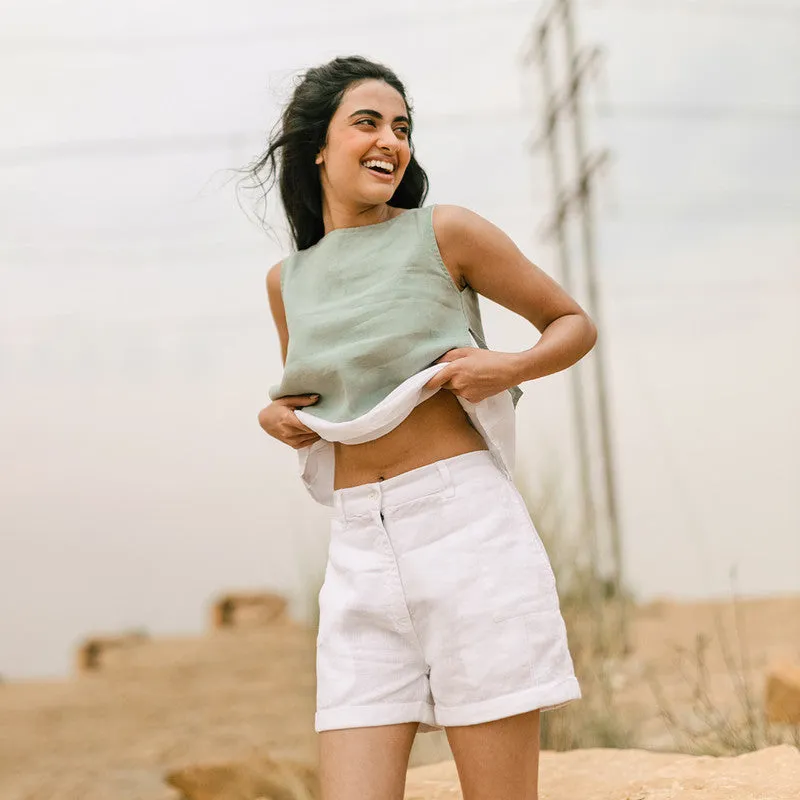 Linen White Shorts for Women | Pin Tucks