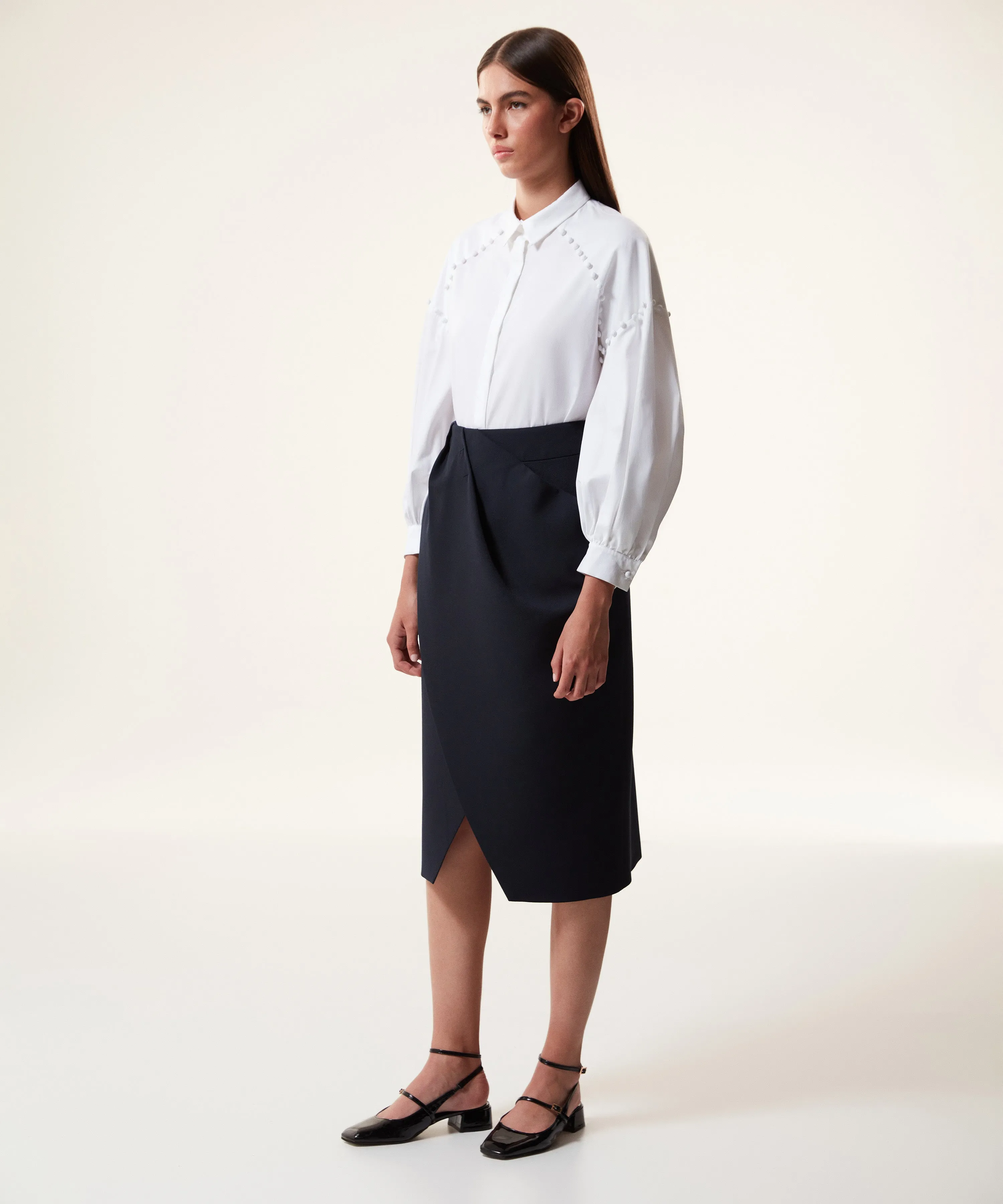 Machka Asymmetrical Draped Wool Blend Skirt Navy Blue