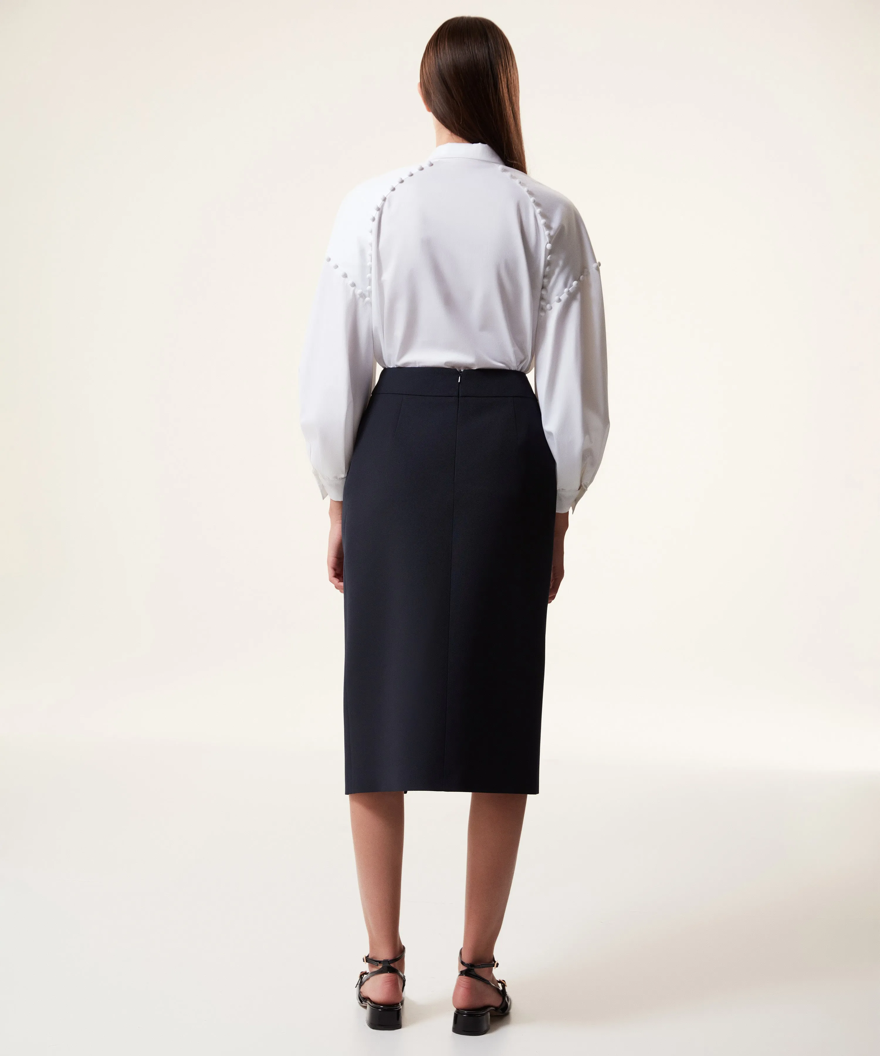 Machka Asymmetrical Draped Wool Blend Skirt Navy Blue