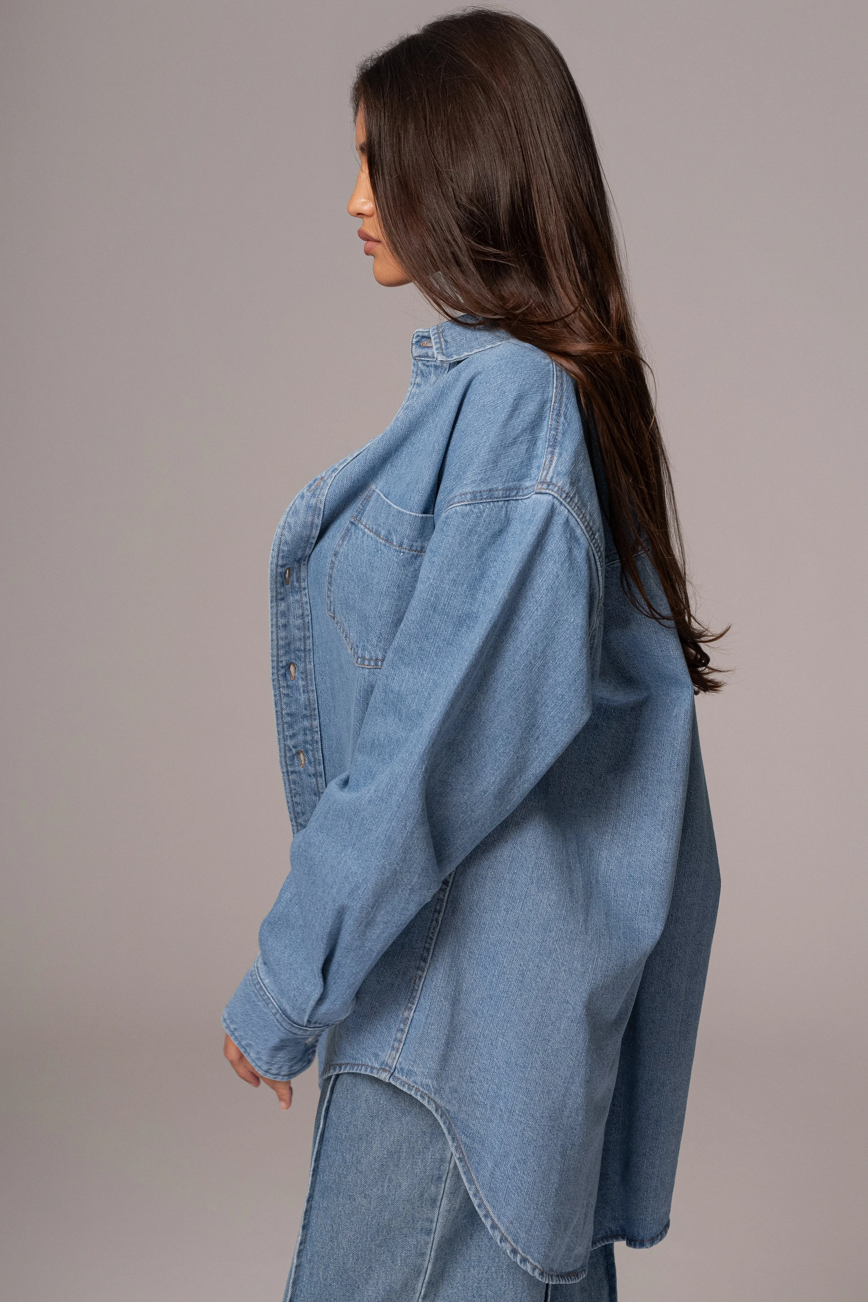 Medium Wash Denim Brandi Oversized Button Up