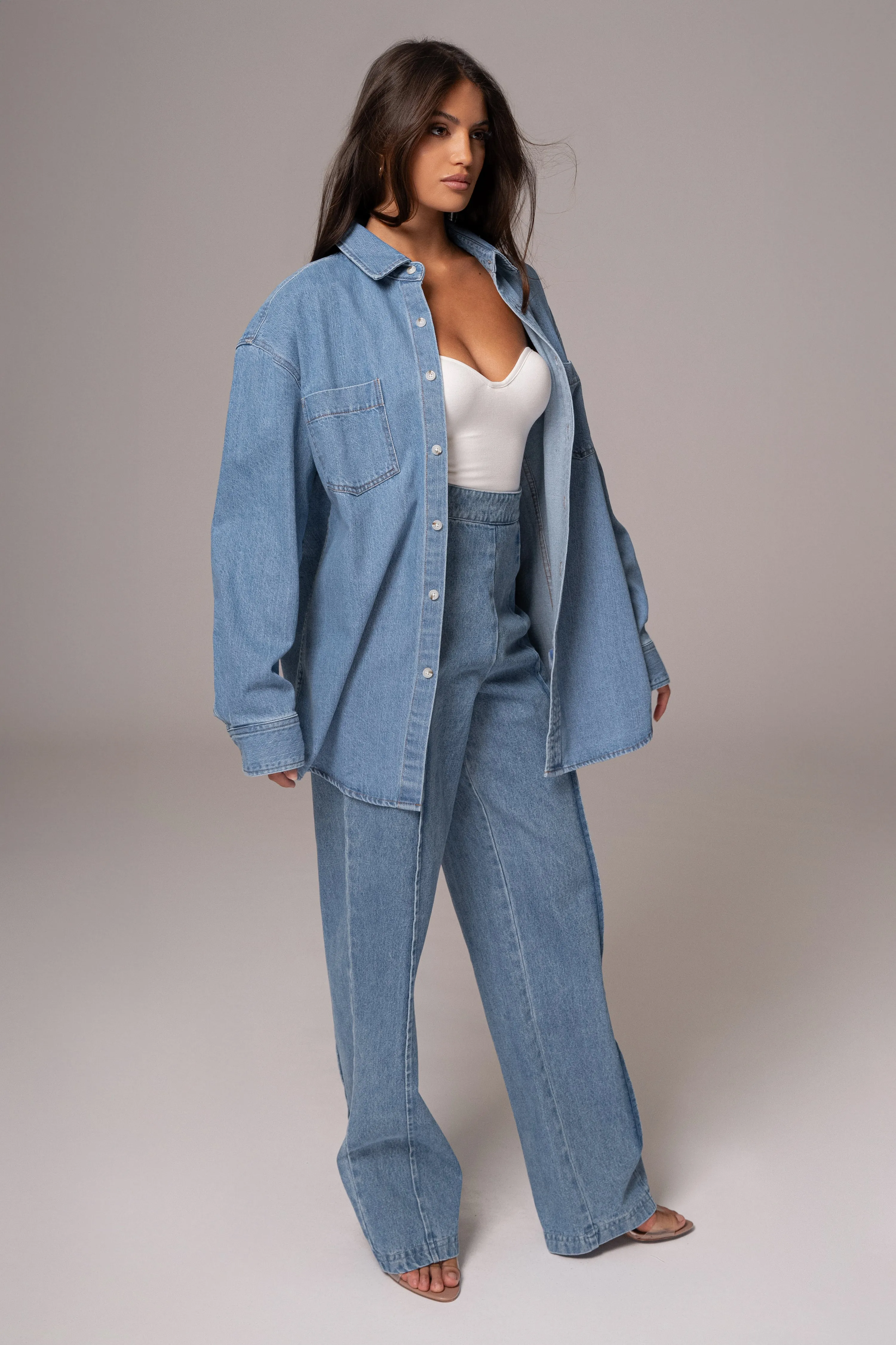 Medium Wash Denim Brandi Oversized Button Up