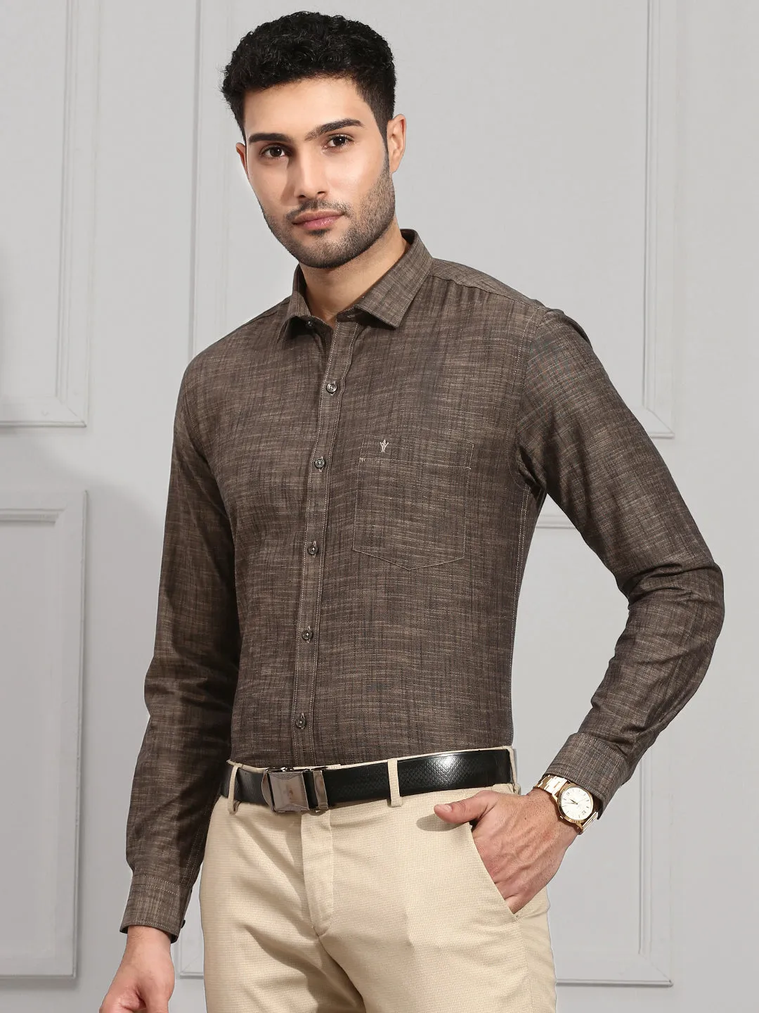 Men 100% Cotton Shirt Brown CL2 GT21