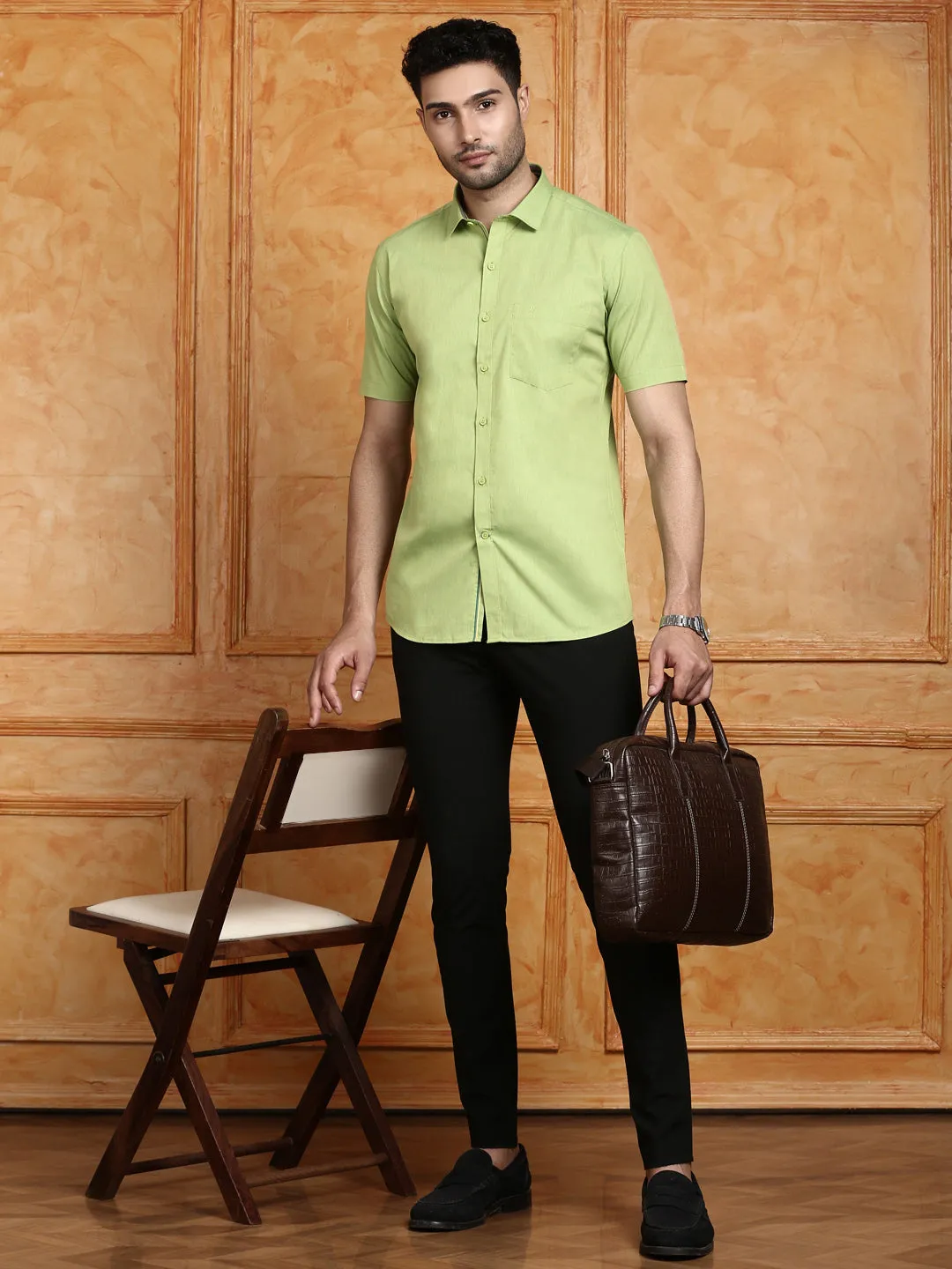 Men 100% Cotton Shirt Green G112