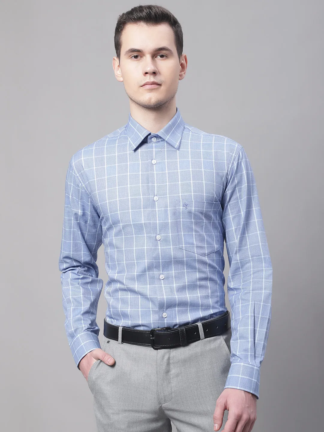 Men's Blue Formal Medium Checks Full Sleeve Shirt