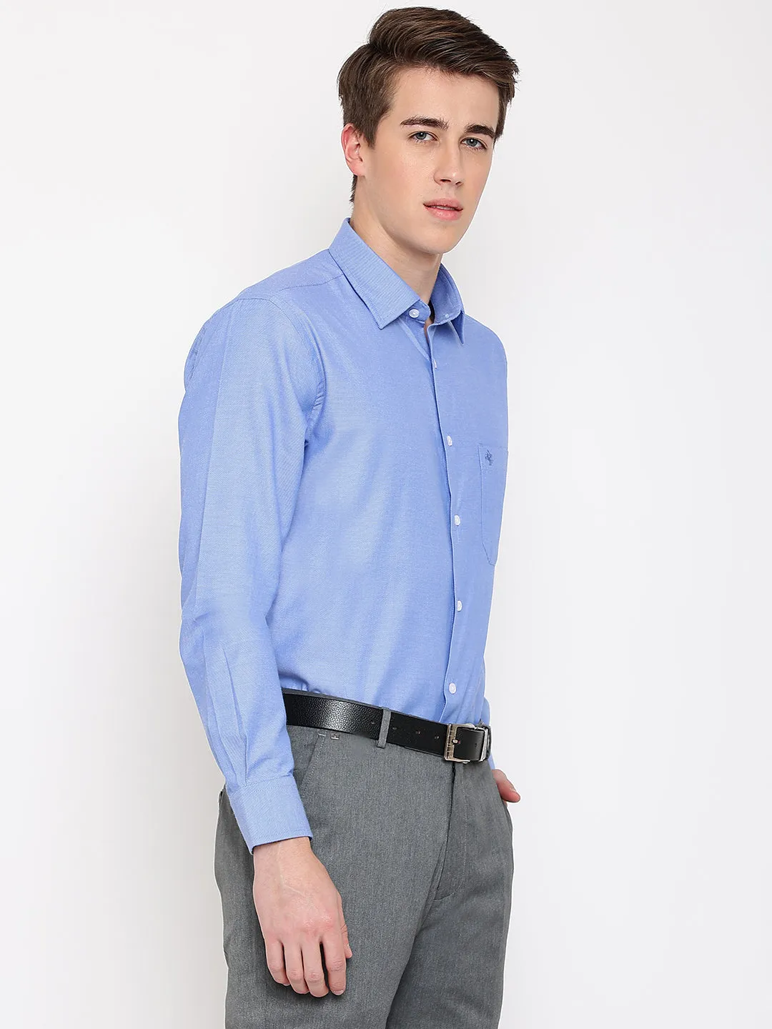 Men's Blue Formal Plain Full Sleeve Shirt