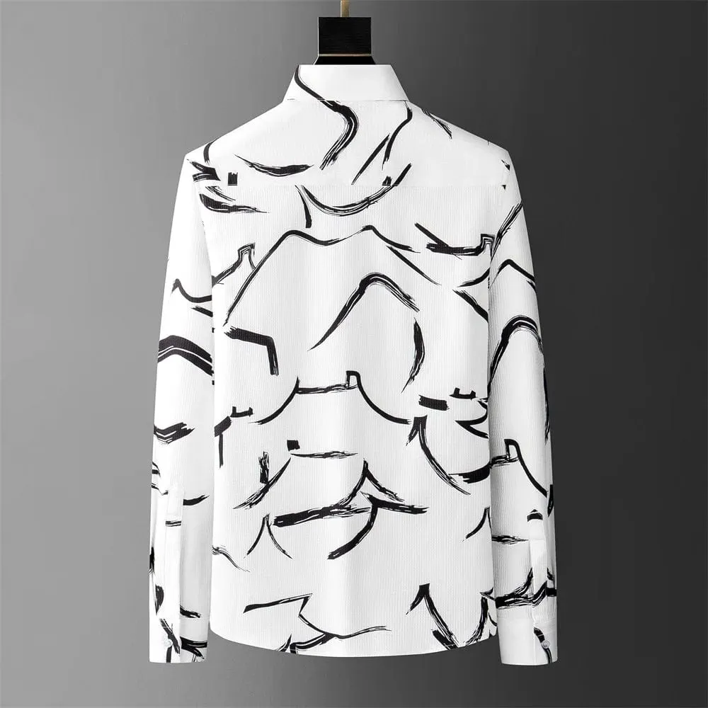 Men's British Style Printed Long Sleeve Shirt – Smart Casual for Business, Social, and Party Wear