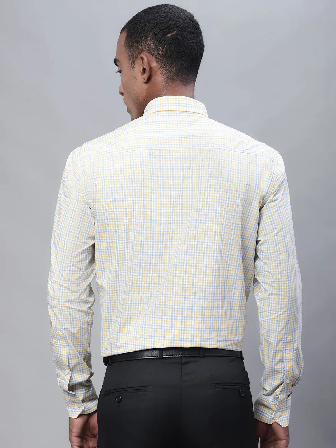 Men's Light Yellow Formal Small Checks Full Sleeve Shirt