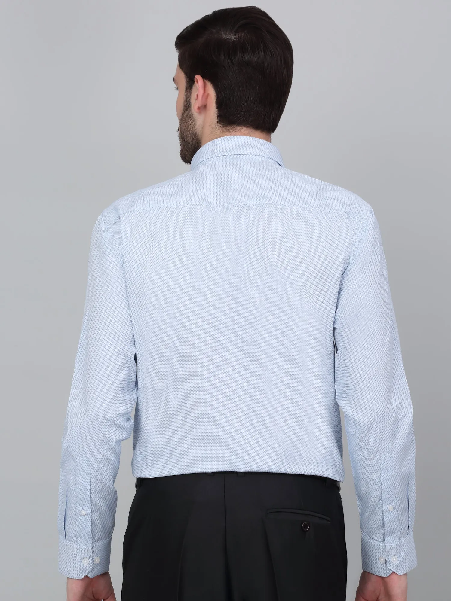 Men's Sky Blue Self Design Full Sleeve Formal Shirt