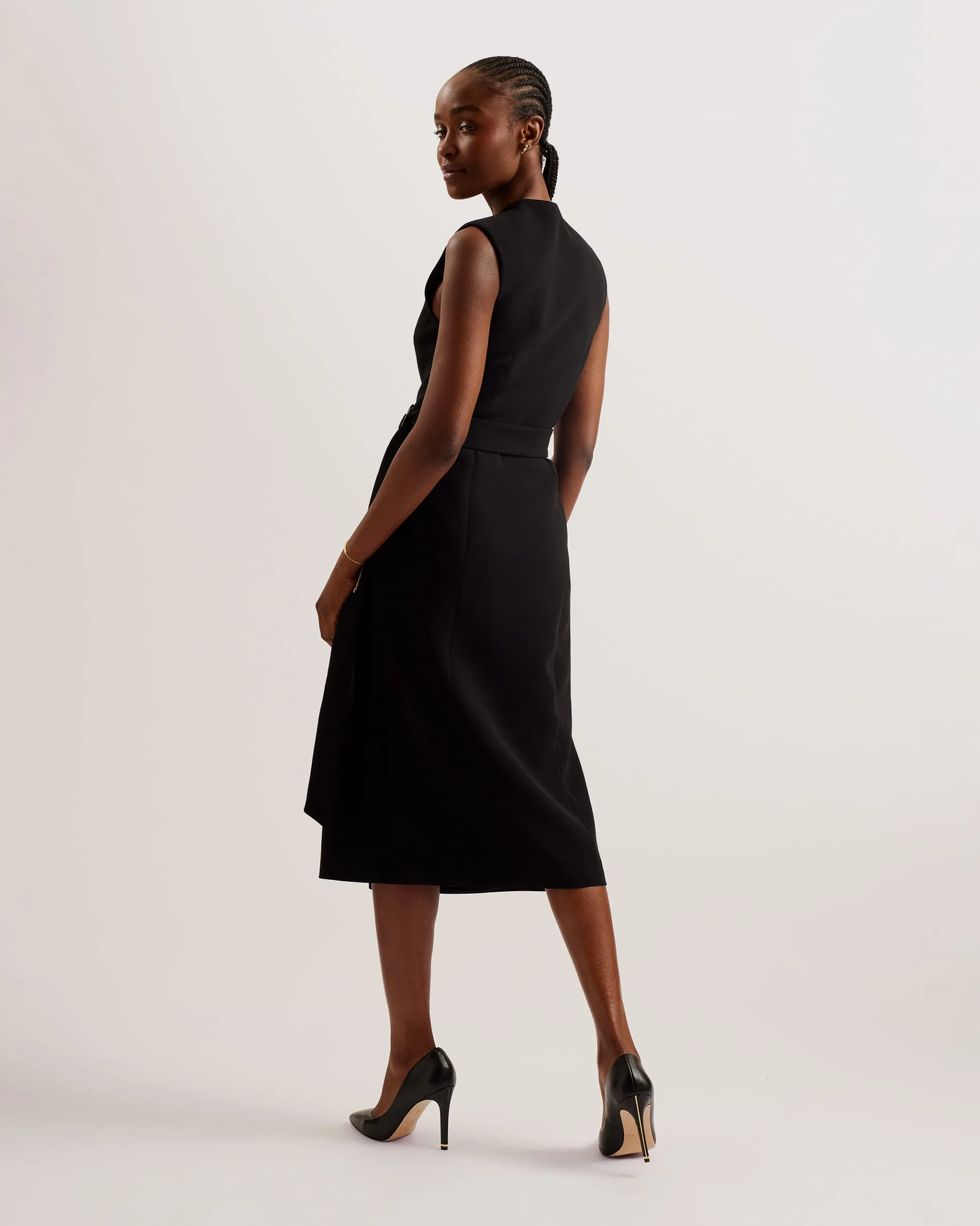 Molenaa Sleeveless Tailored Midi Wrap Dress Black