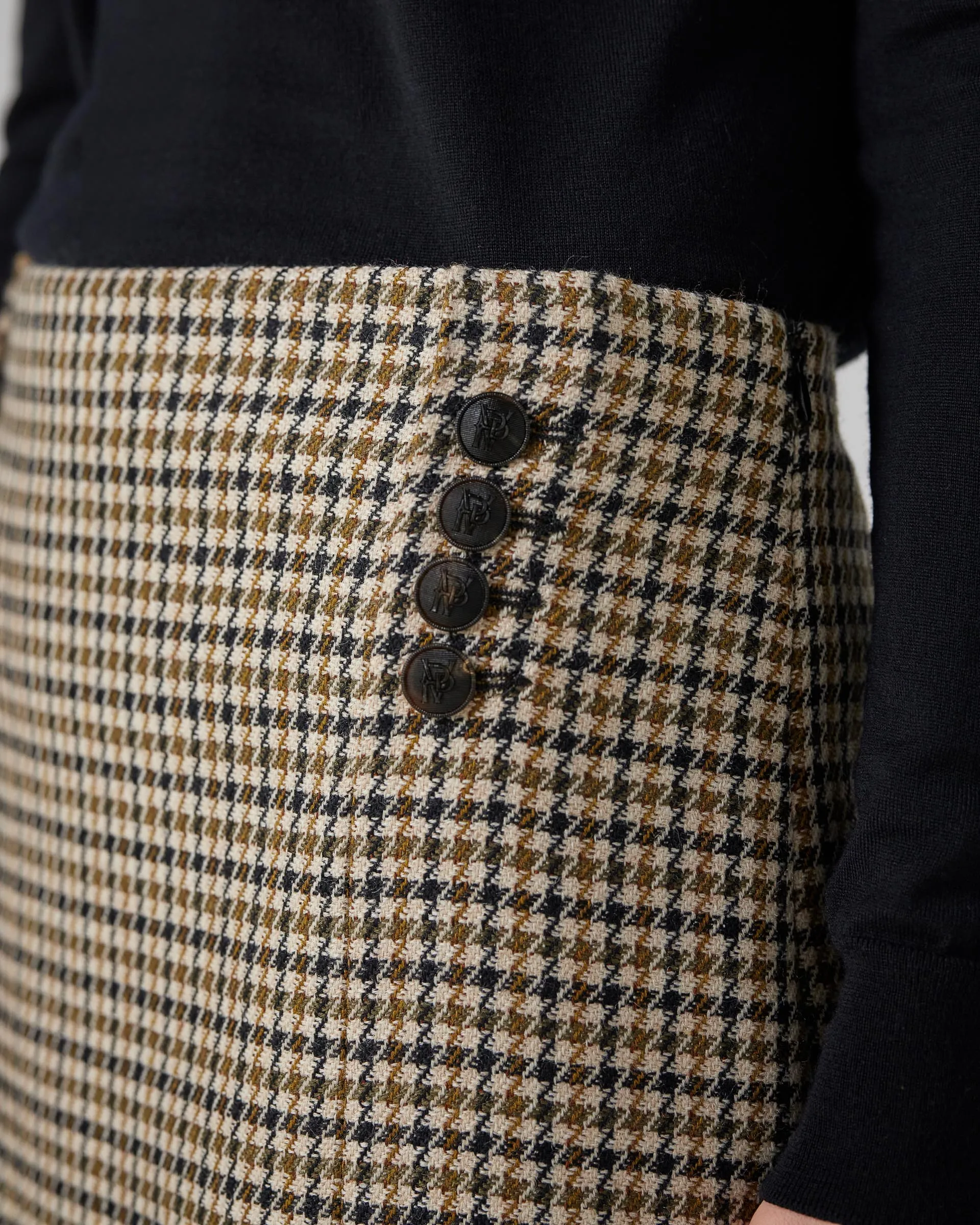 Nova Skirt in Wool, Brown Houndstooth