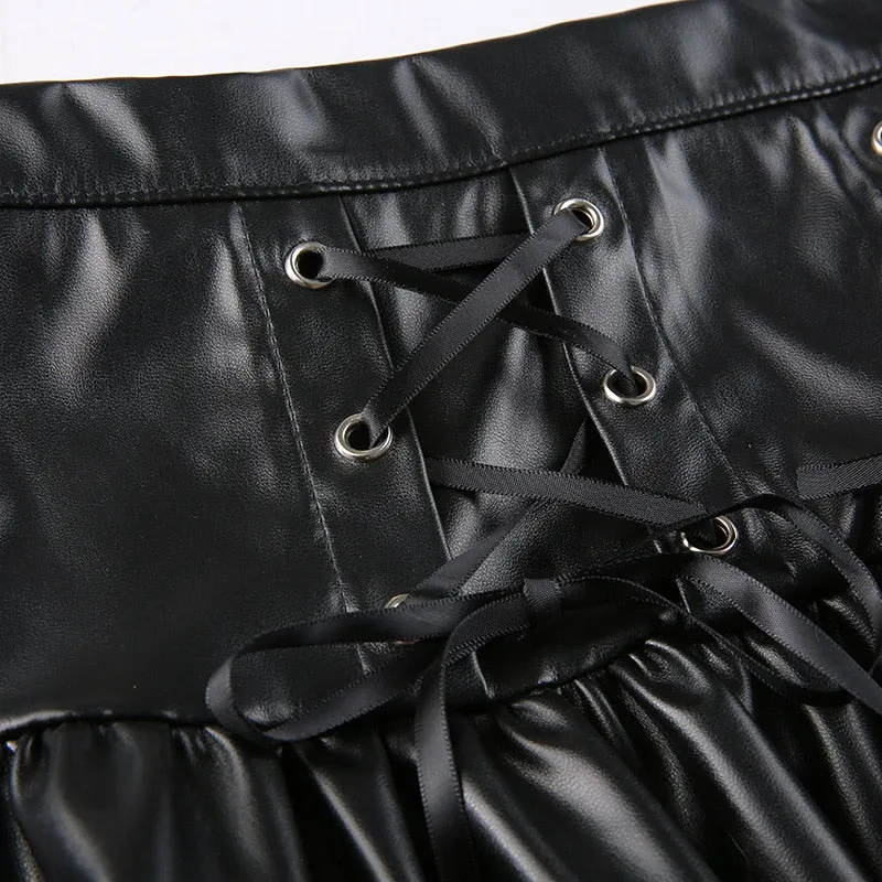 'Our Love' Black High Waist Pleated PU Leather Mini Skirt