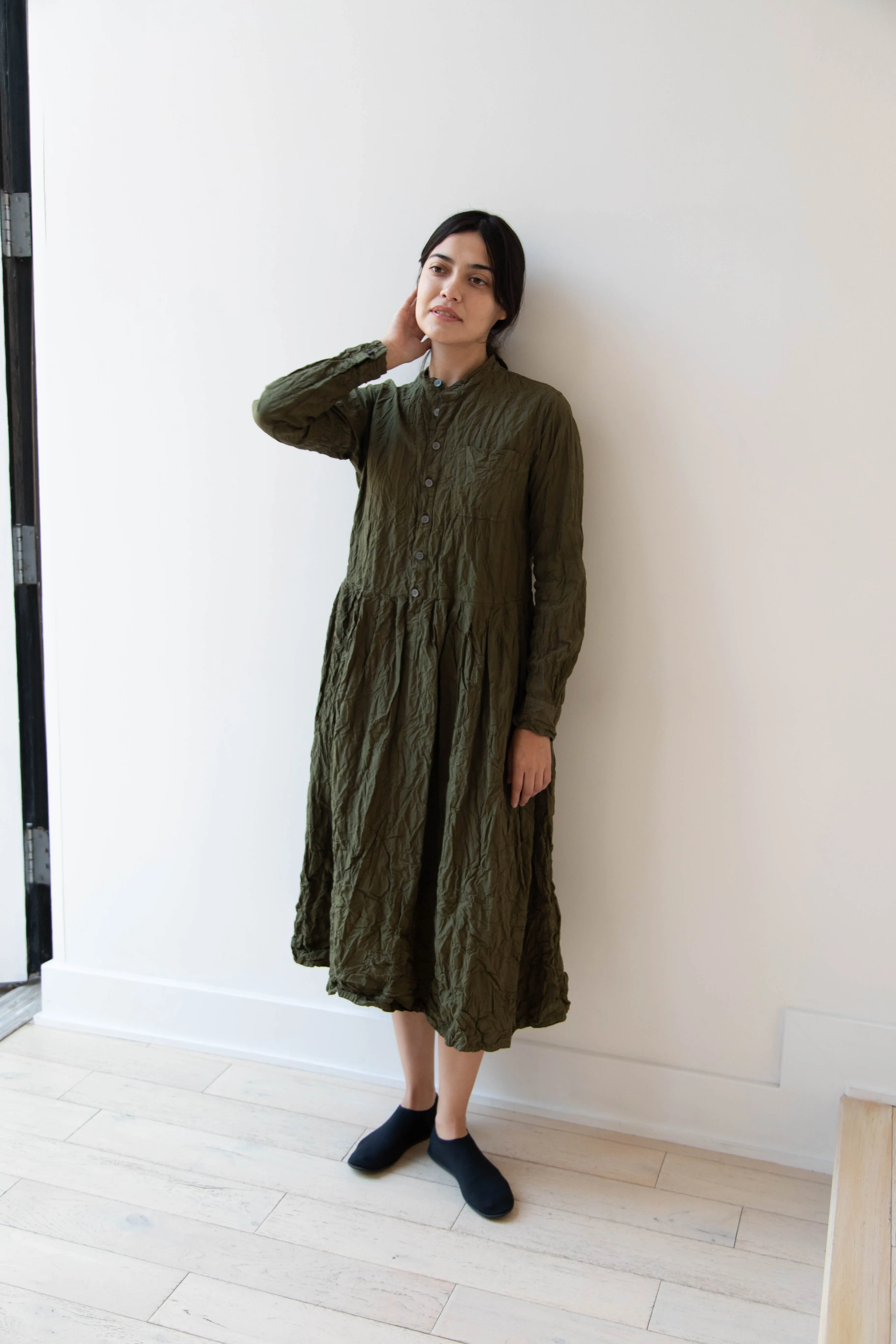 Pas de Calais | Crinkle Cotton Dress in Khaki