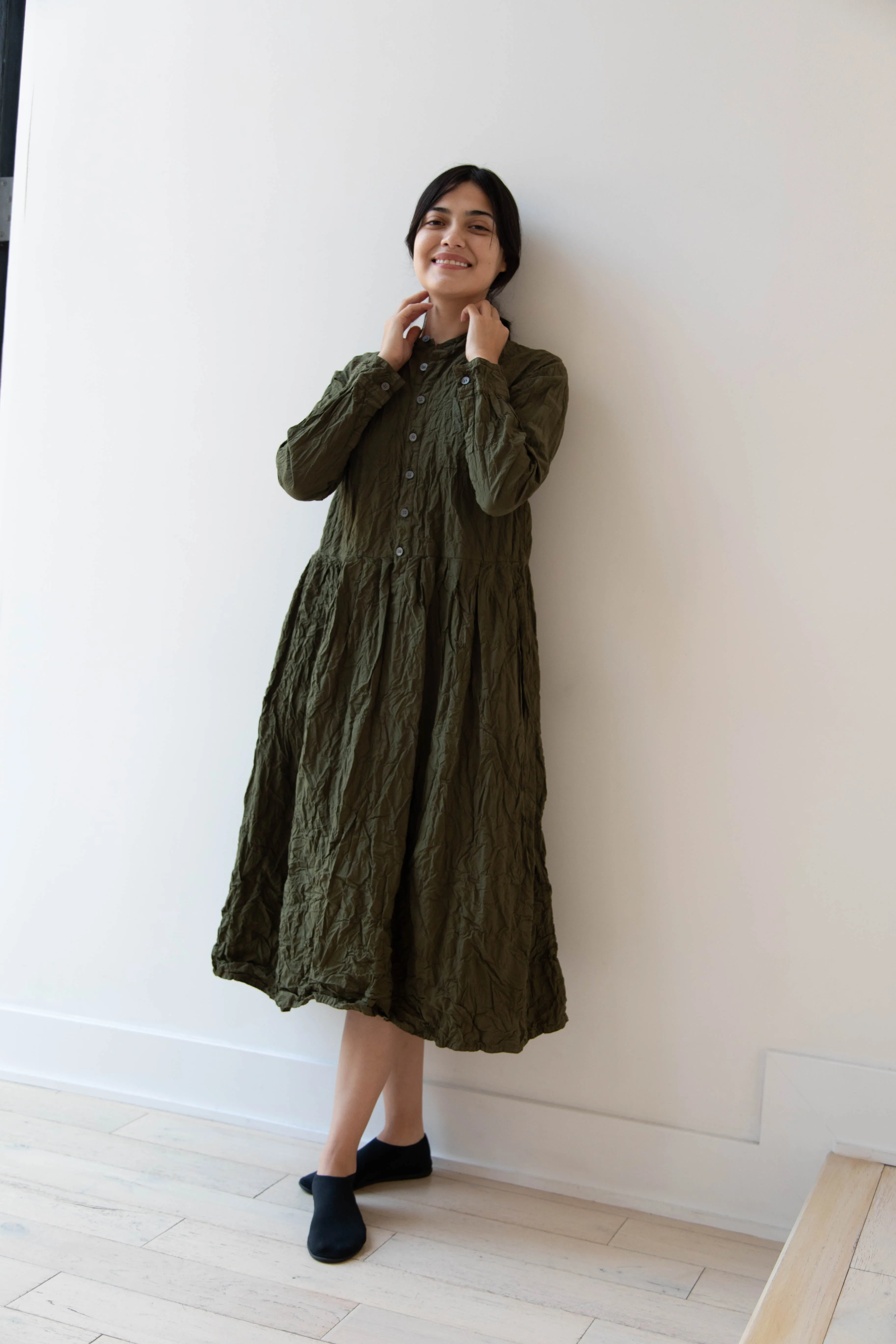 Pas de Calais | Crinkle Cotton Dress in Khaki