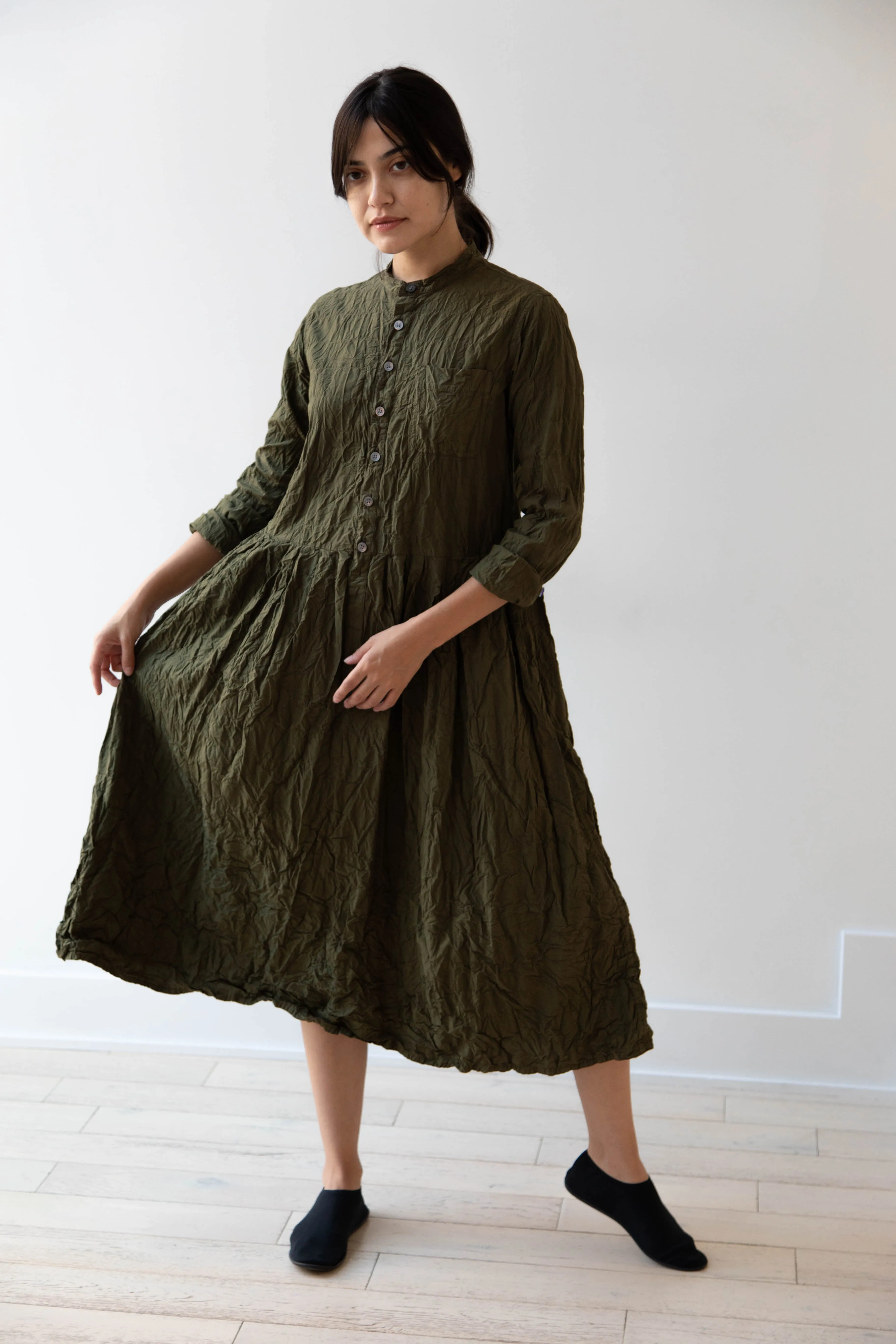 Pas de Calais | Crinkle Cotton Dress in Khaki