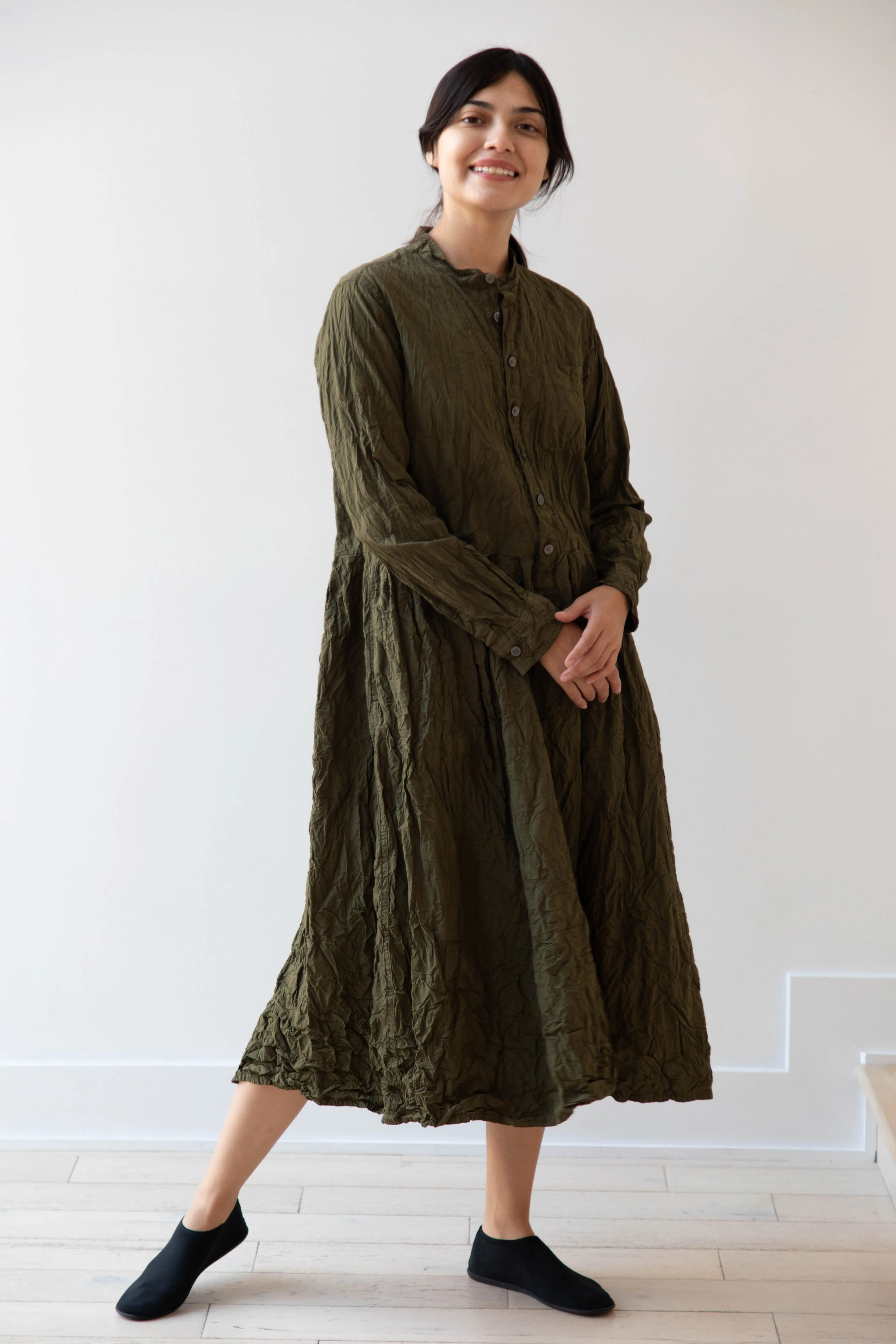 Pas de Calais | Crinkle Cotton Dress in Khaki