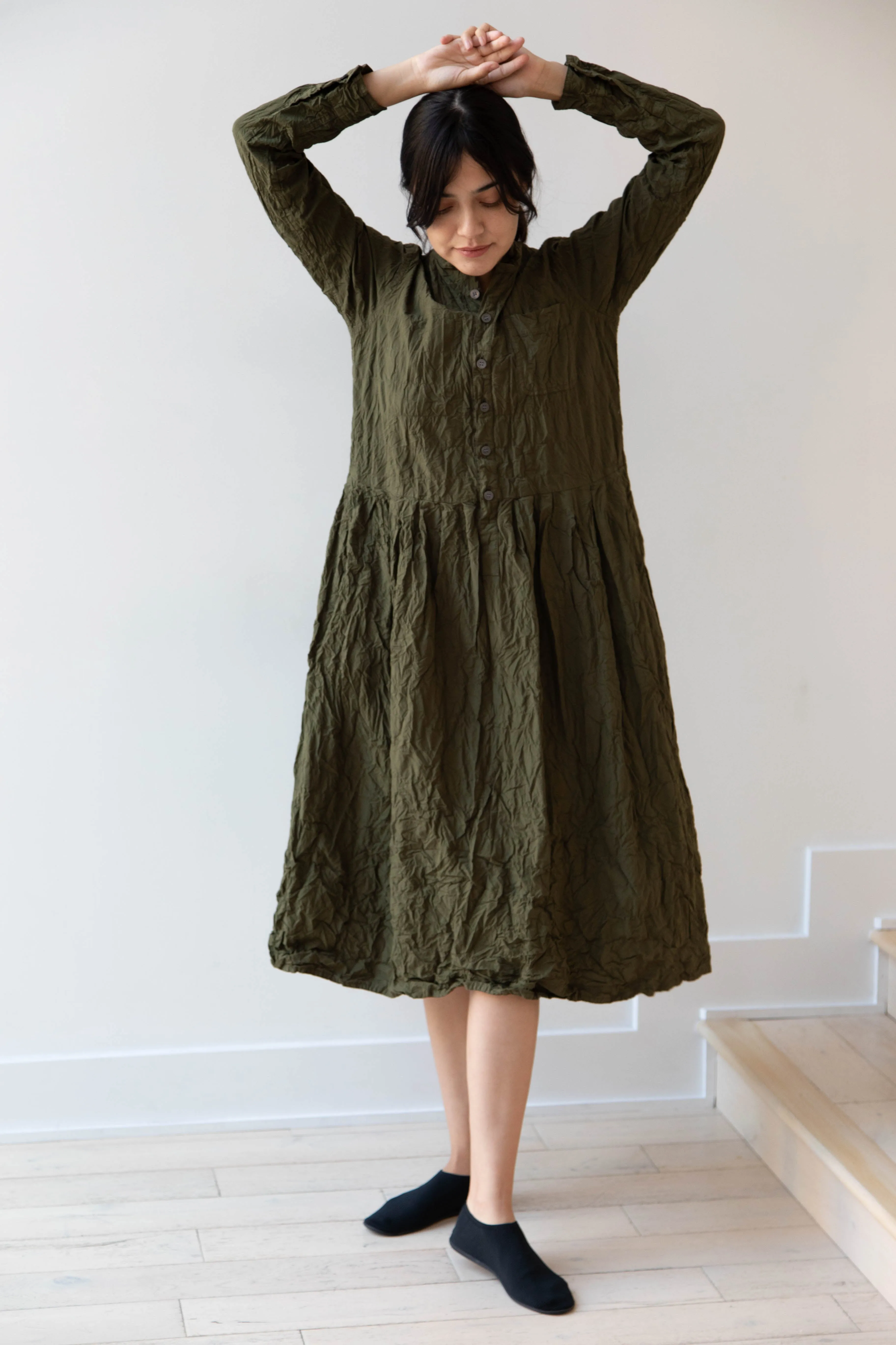 Pas de Calais | Crinkle Cotton Dress in Khaki