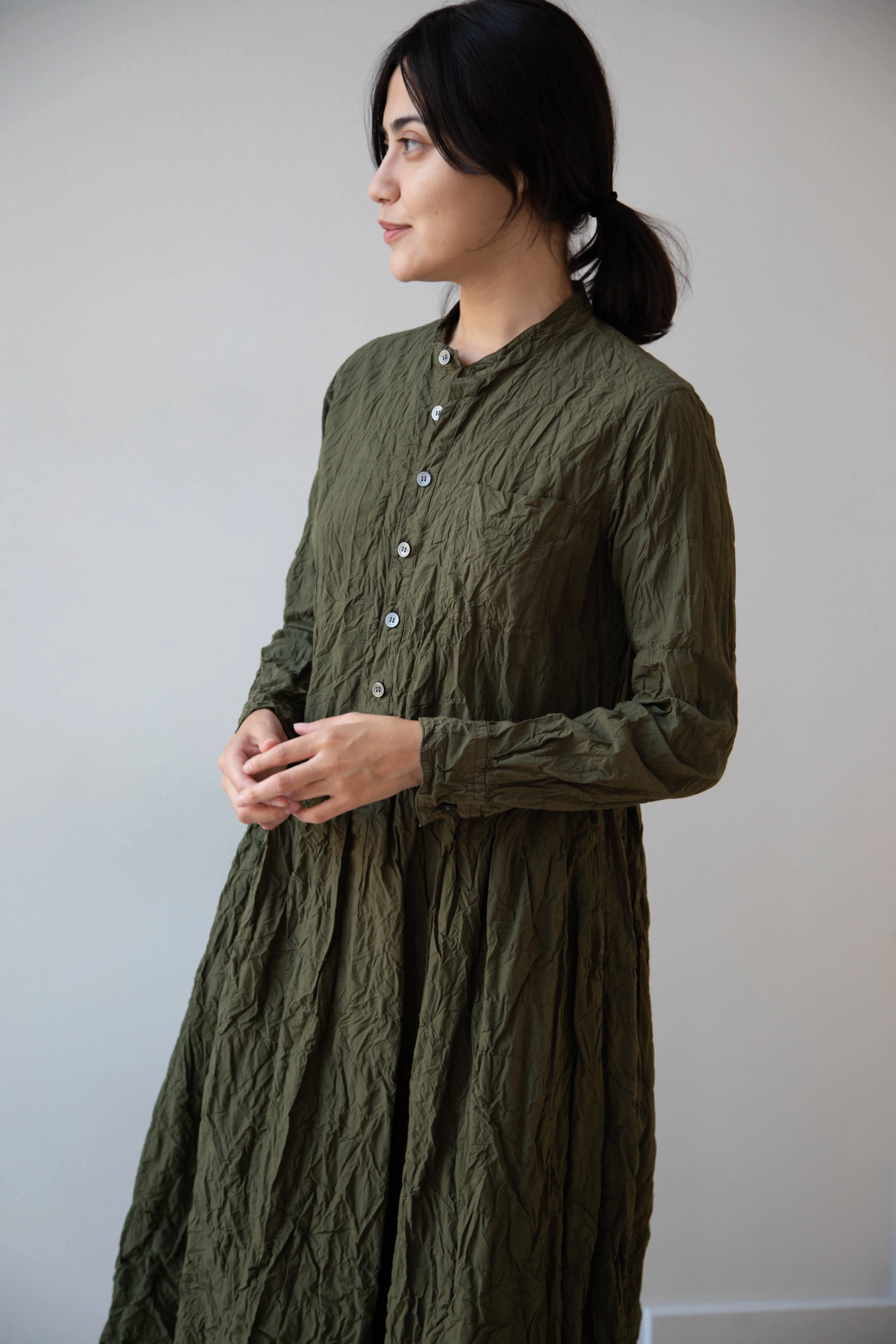 Pas de Calais | Crinkle Cotton Dress in Khaki