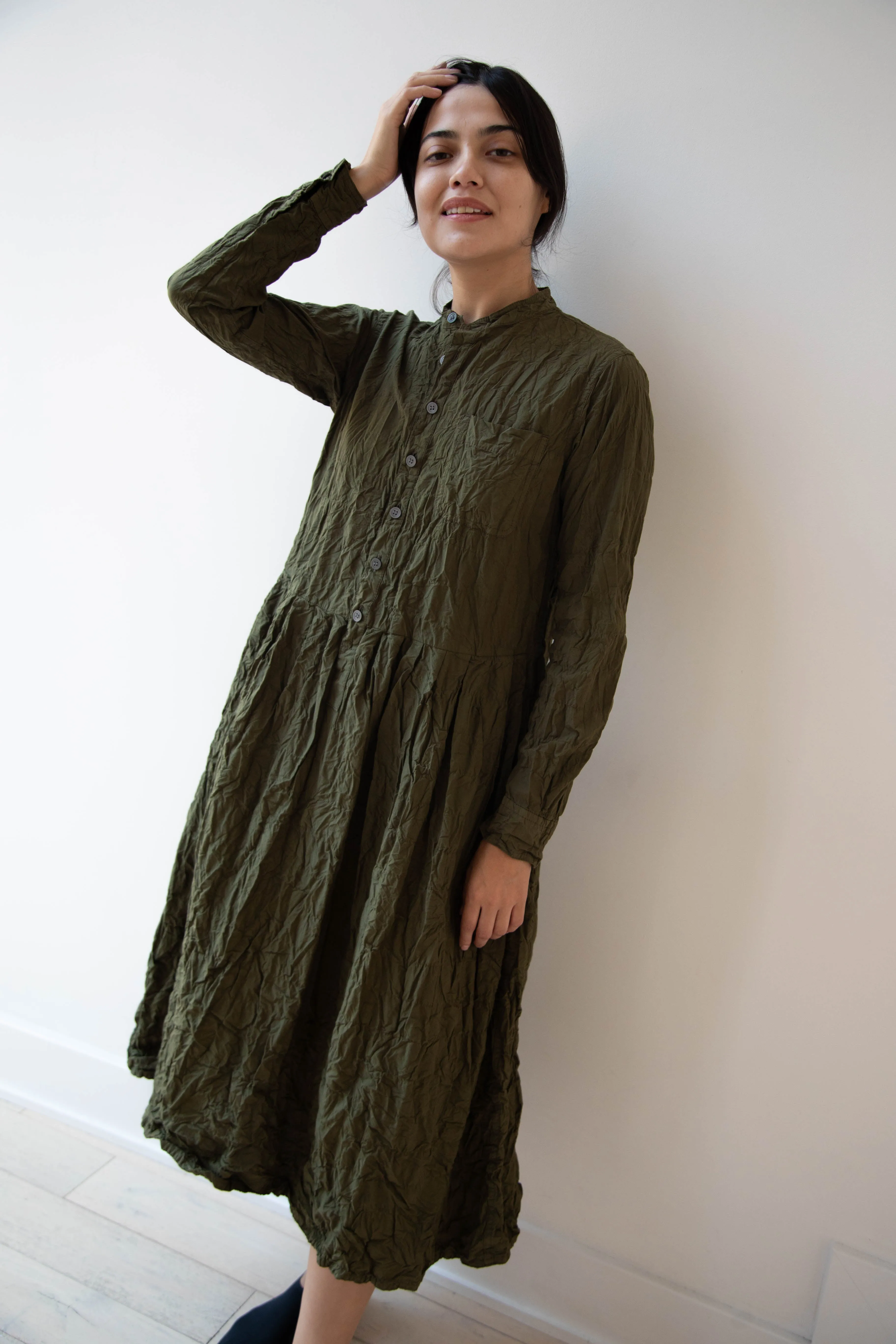 Pas de Calais | Crinkle Cotton Dress in Khaki